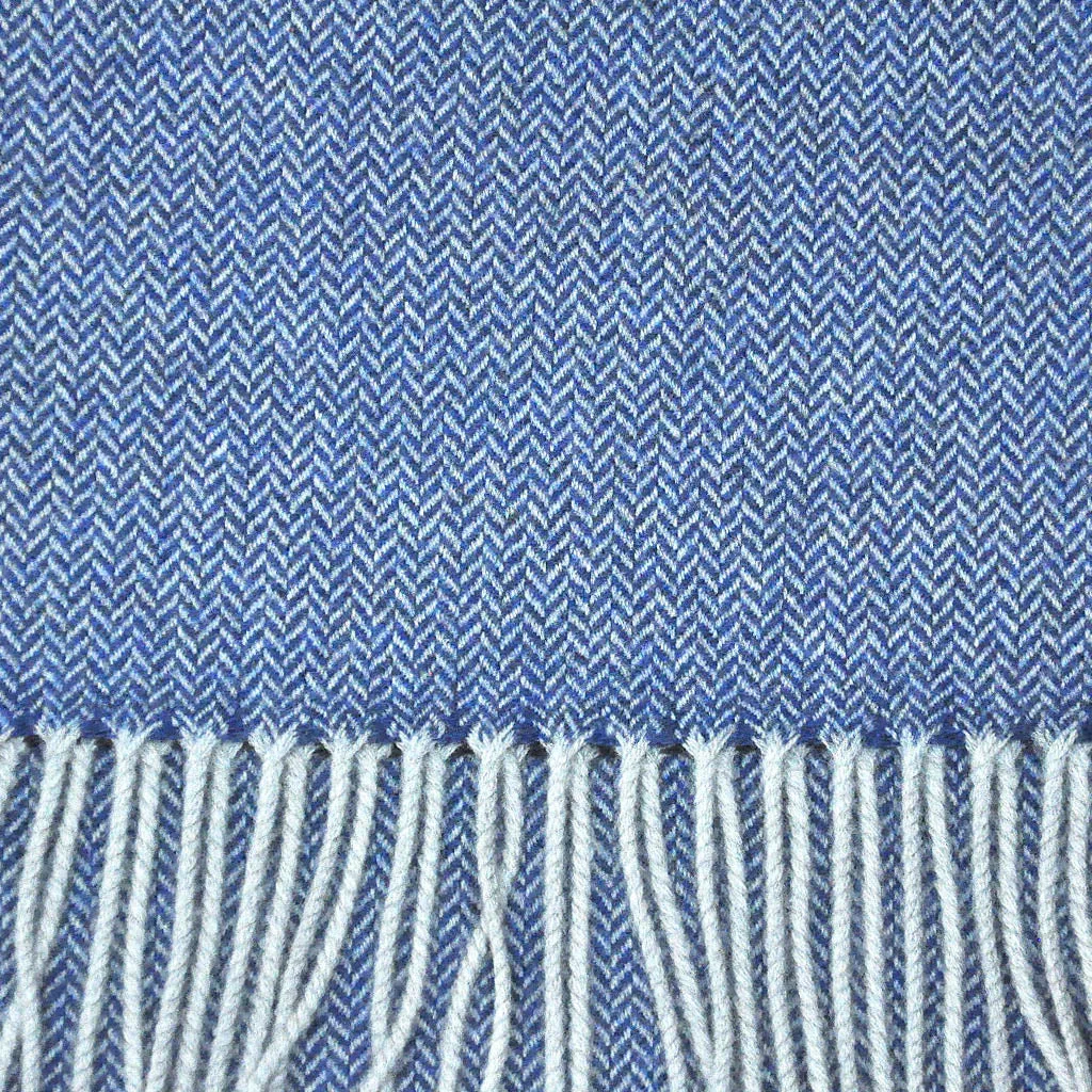 Herring Bone Wool Scarf in Blue & Brown