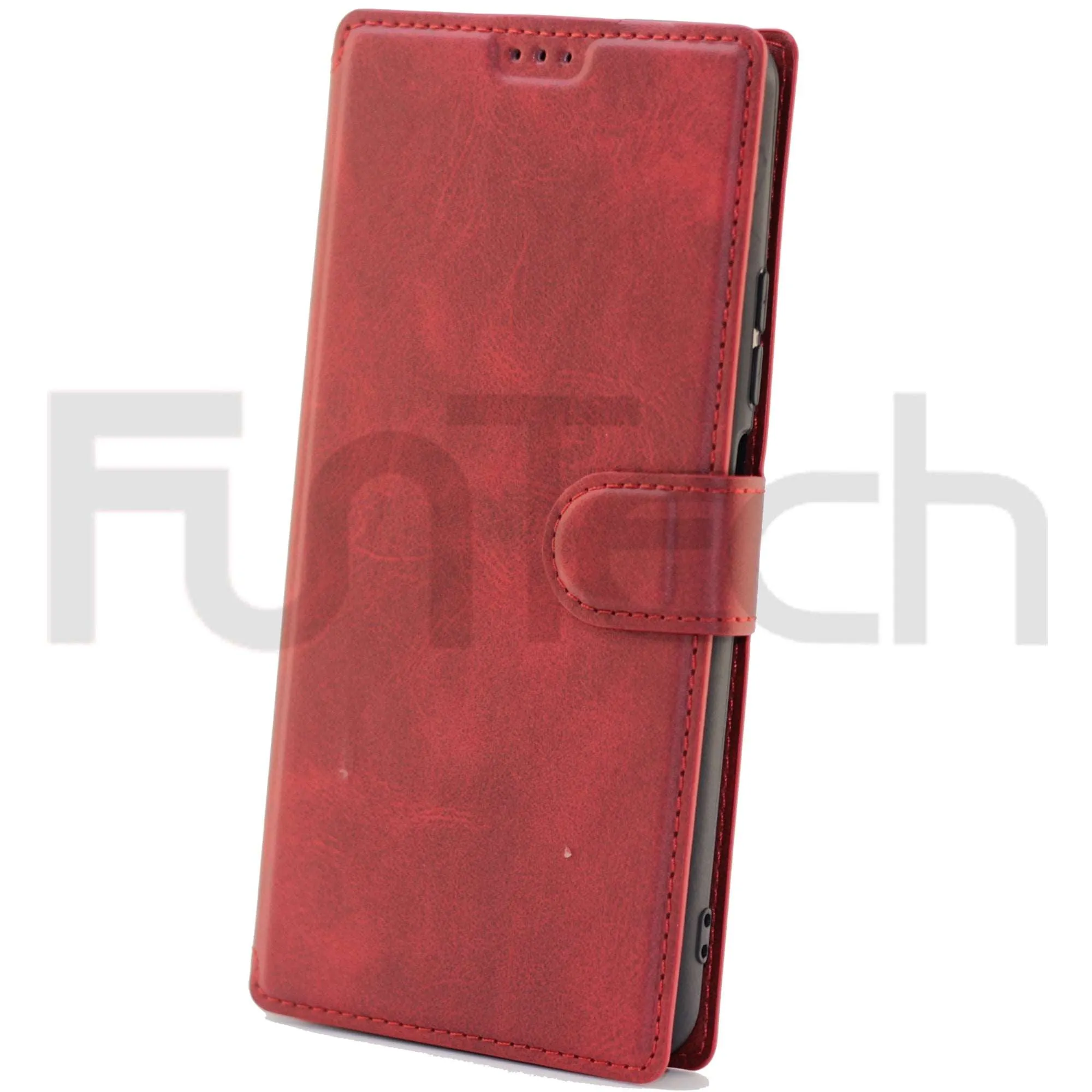 Huawei P smart 2021, Leather Wallet Case, Color Red