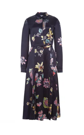 Jane Shirtdress in Dark Navy Multi Printed Silk