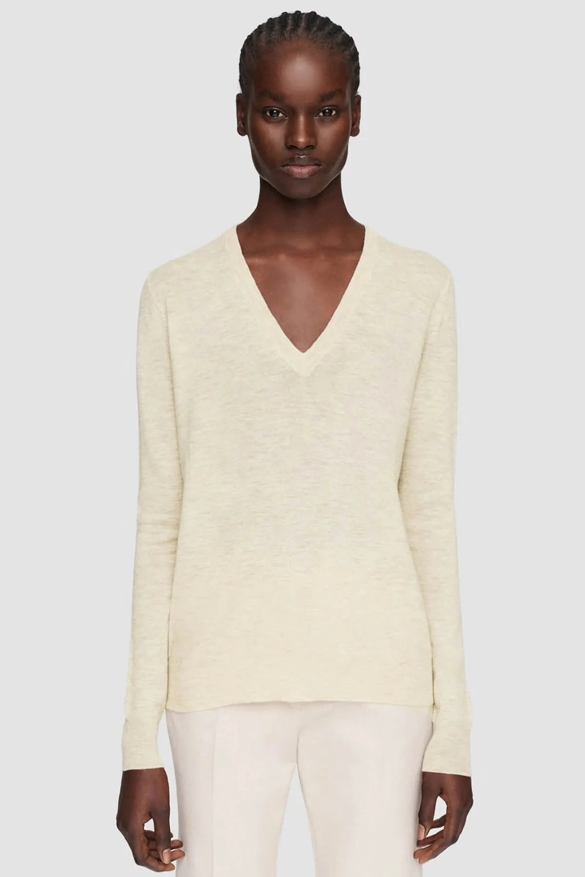 Joseph Cashair Knit V Neck Jumper - Oat Melange