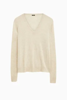 Joseph Cashair Knit V Neck Jumper - Oat Melange