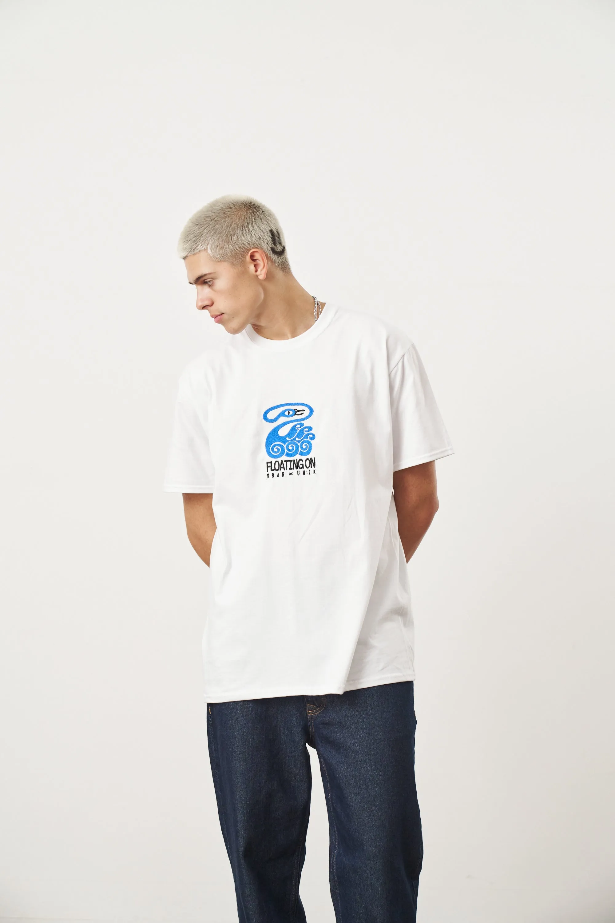 KBAR X UN:IK 'Floating On' Embroidered Tee - White