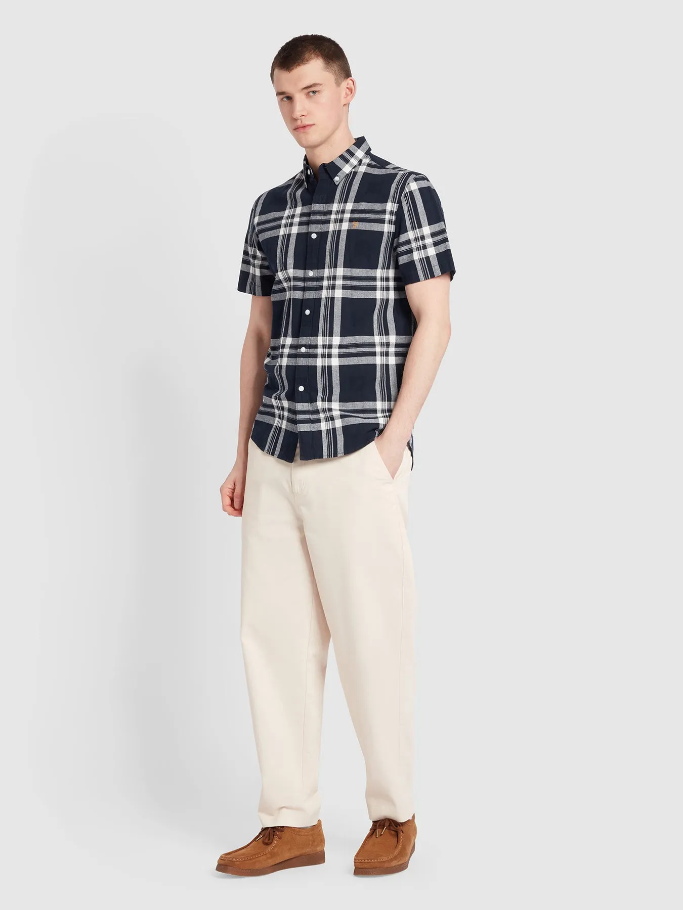 Kele Check Short Sleeve Shirt In True Navy