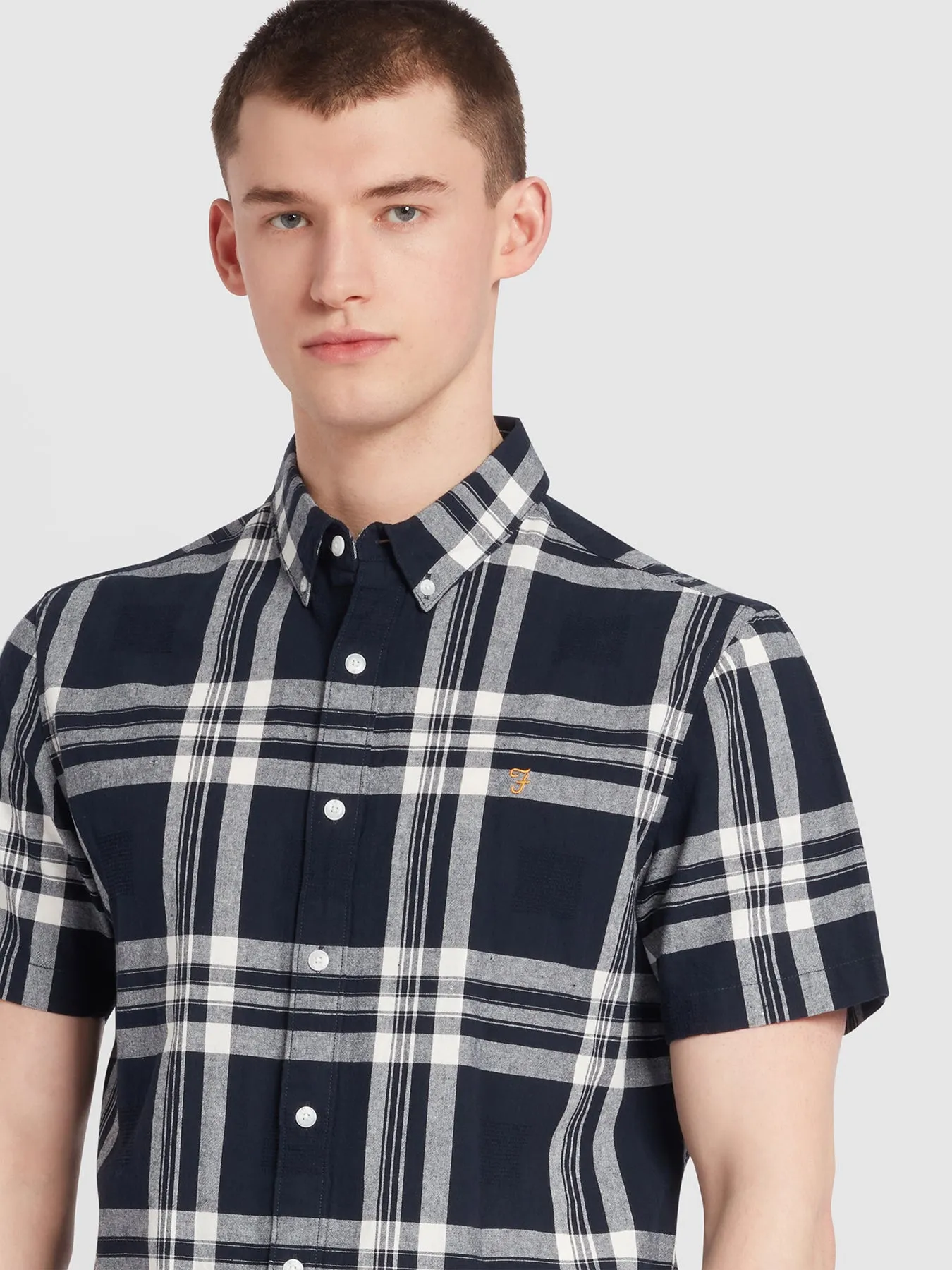 Kele Check Short Sleeve Shirt In True Navy