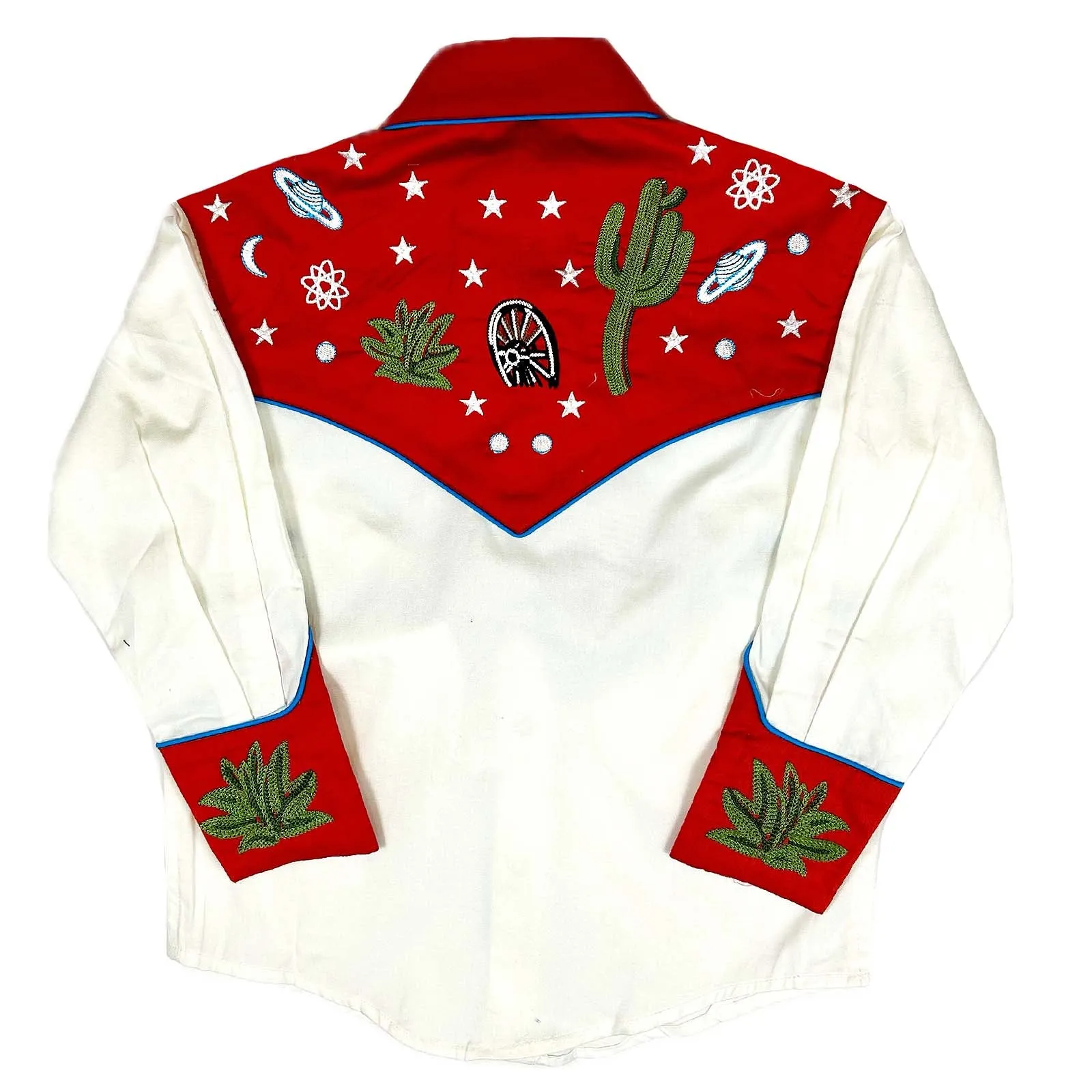 Kid's Red Vintage Cactus & Stars Chain Stitch Embroidery Western Shirt