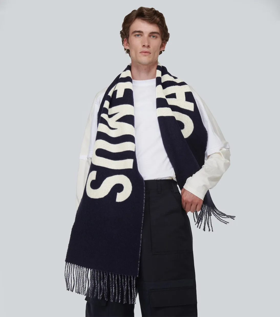 L'echarpe jacquemus scarf in Jacquemus natural wool, blue