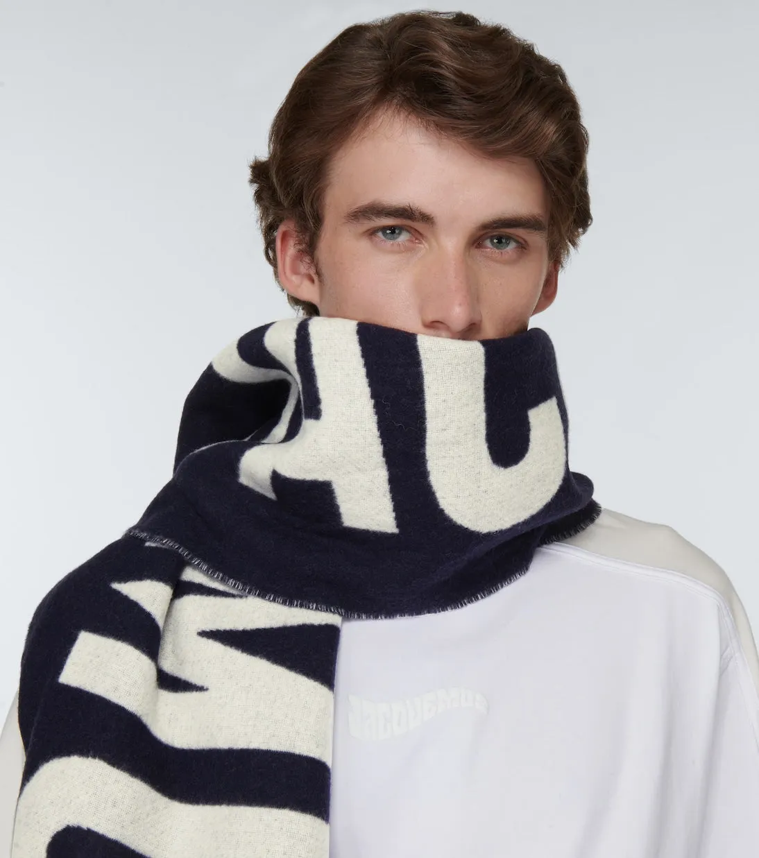 L'echarpe jacquemus scarf in Jacquemus natural wool, blue