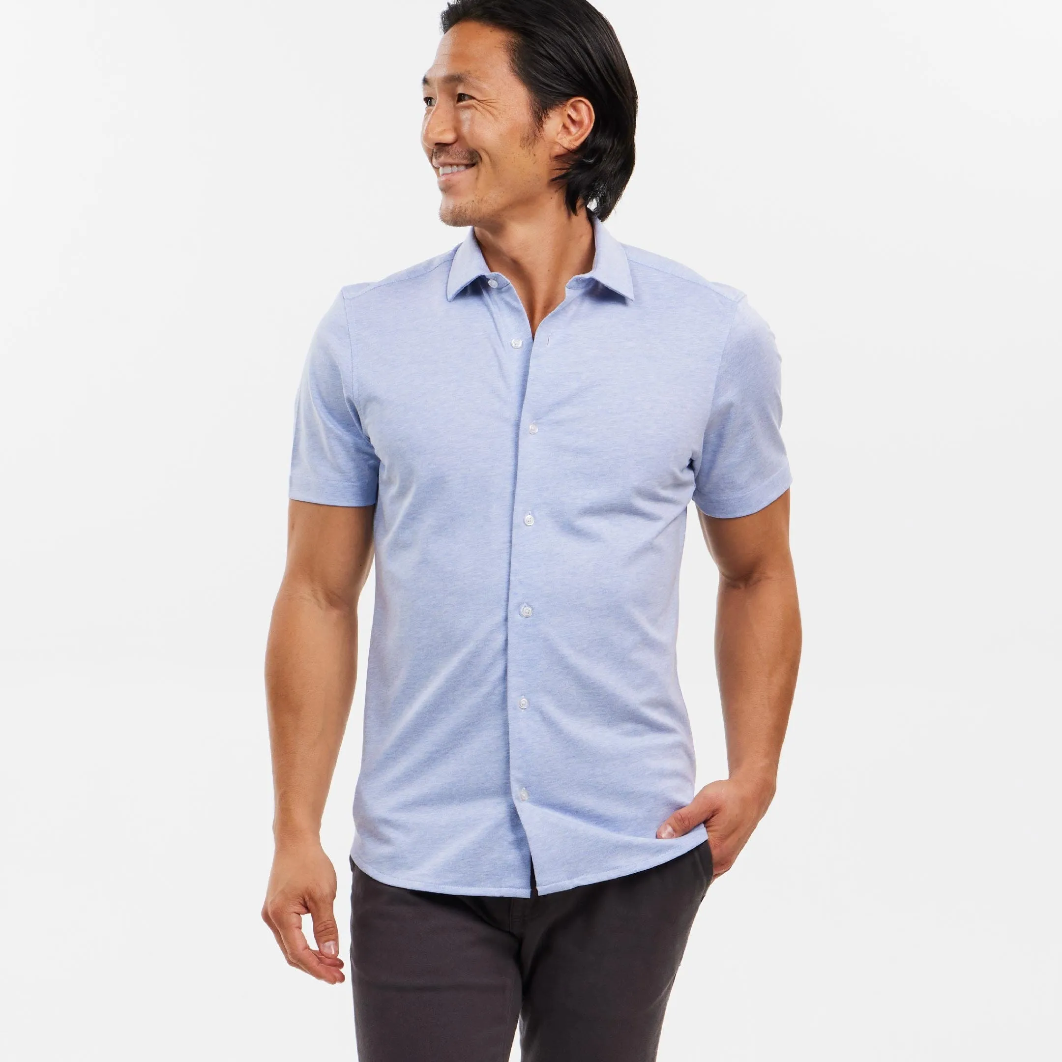 Light Blue Mélange Short Sleeve Performance Stretch Shirt