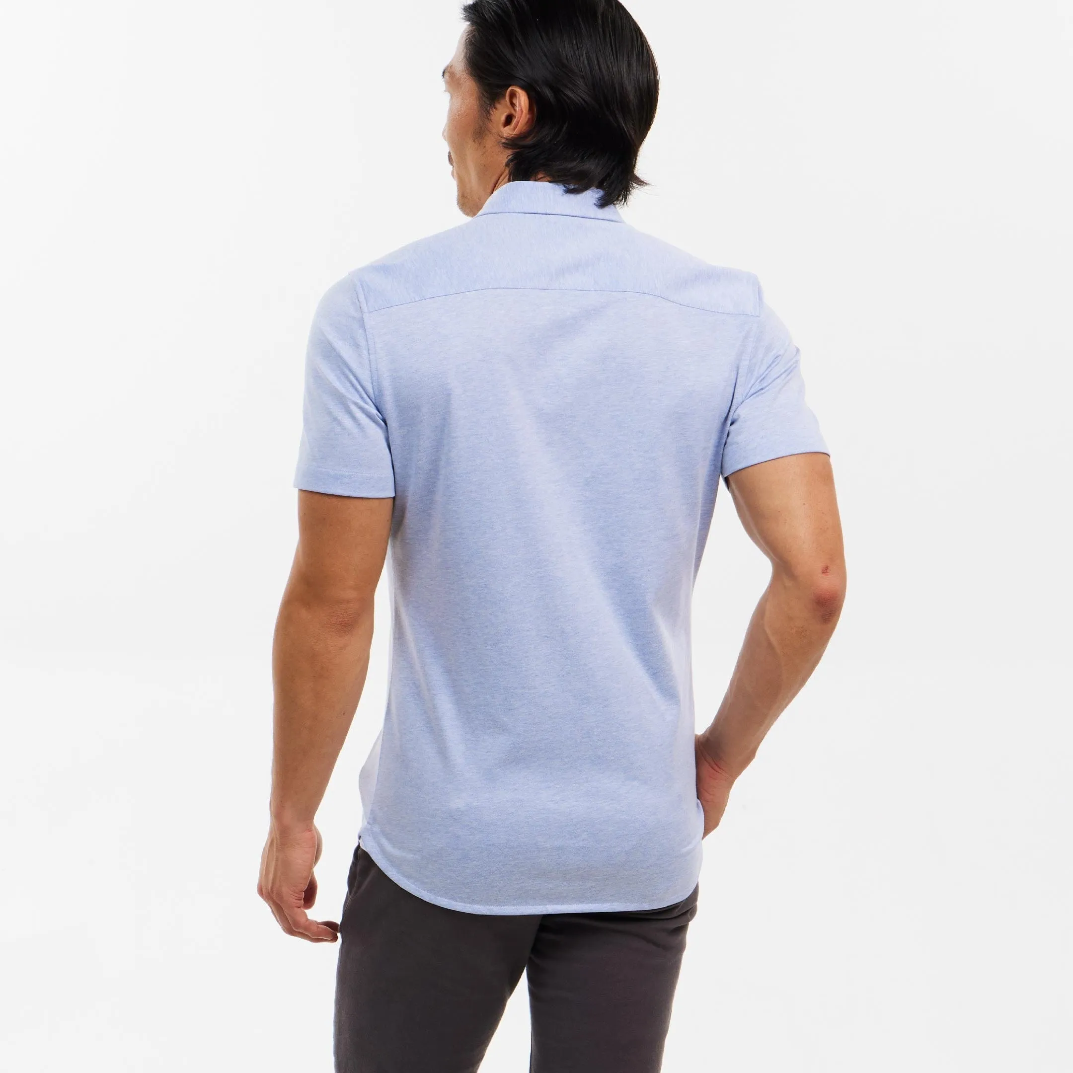 Light Blue Mélange Short Sleeve Performance Stretch Shirt