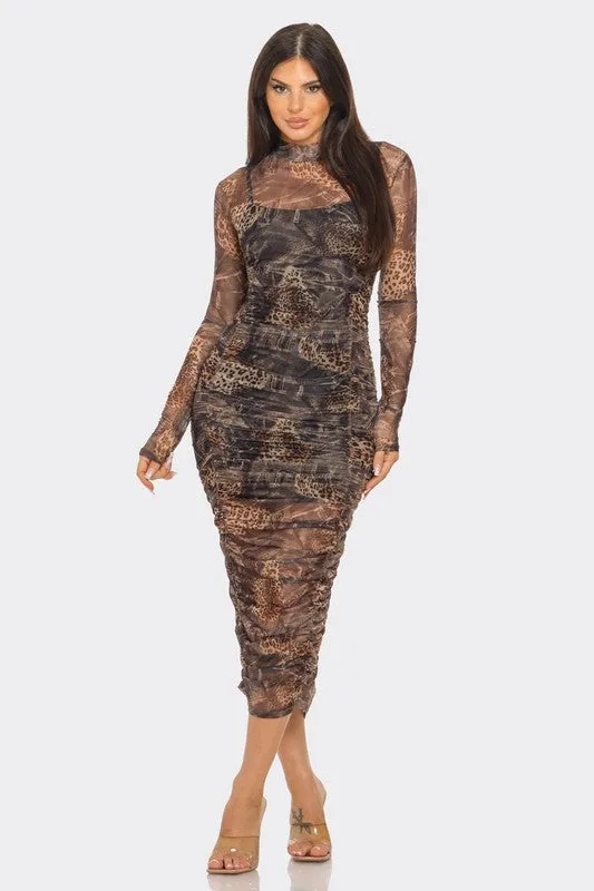 Long Mesh Animal Print Dress