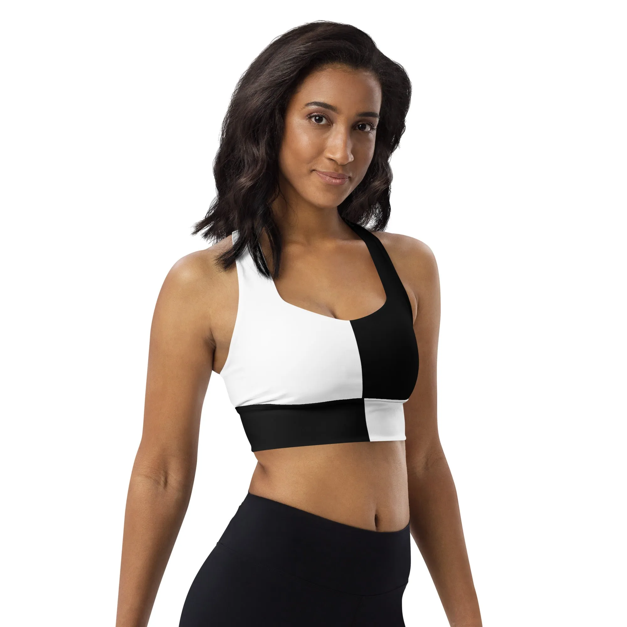 Longline sports bra Black and White Block