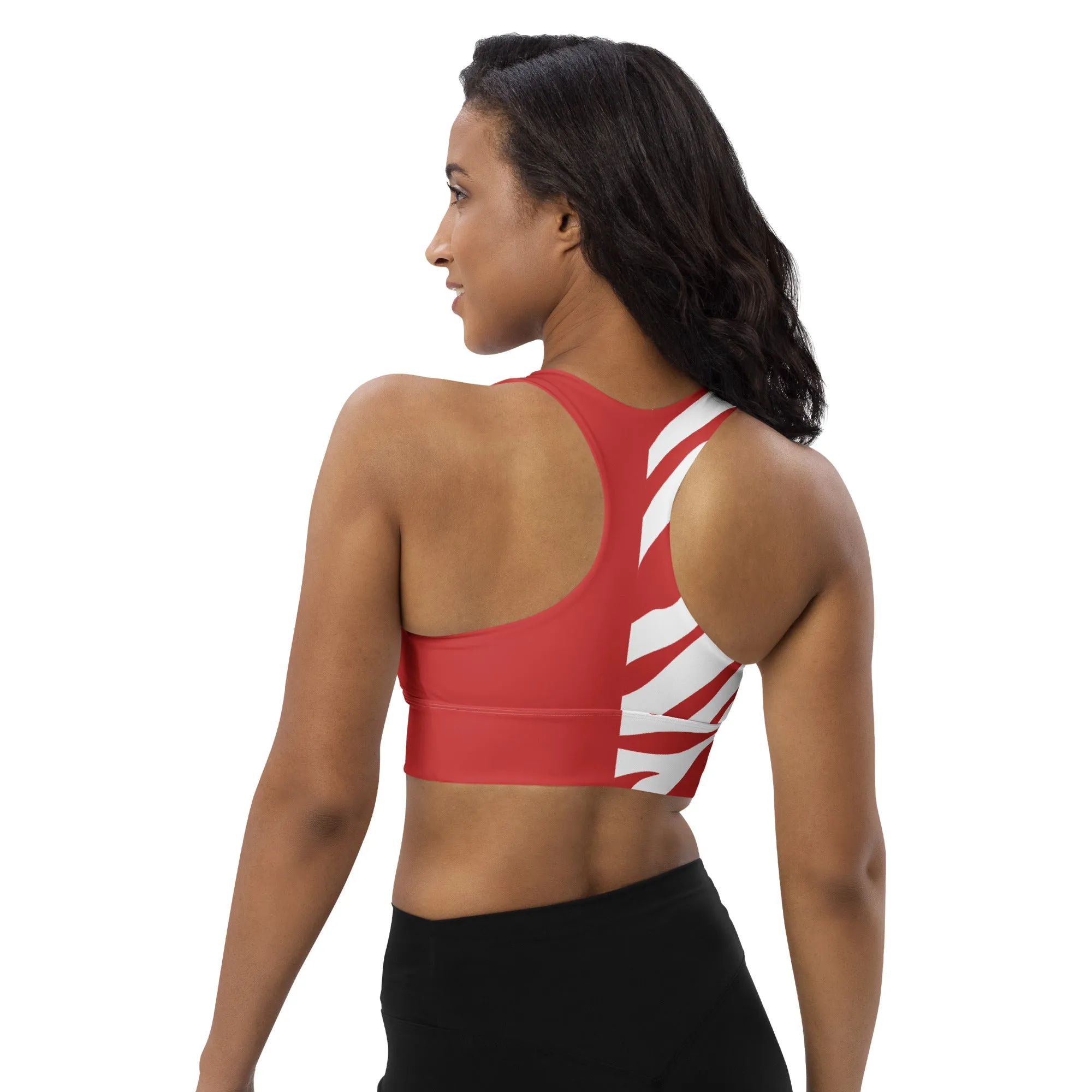 Longline sports bra Red and White Zebra