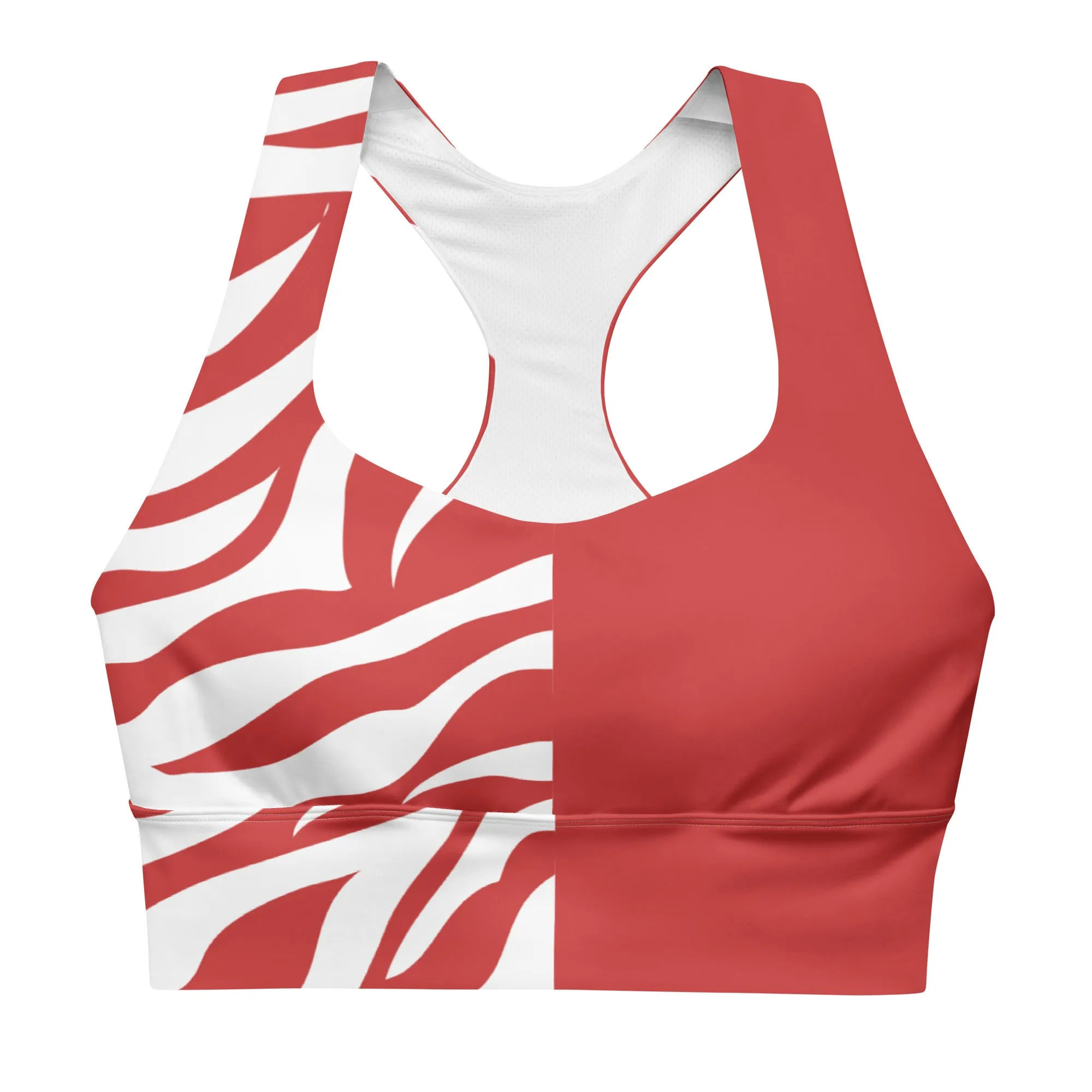 Longline sports bra Red and White Zebra