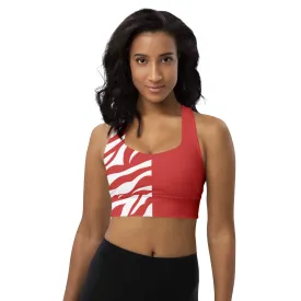 Longline sports bra Red and White Zebra