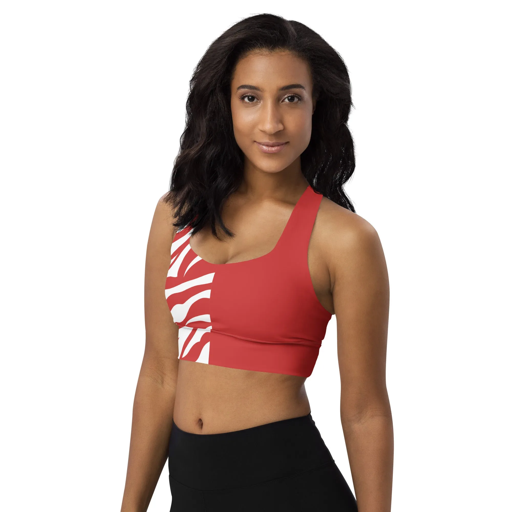 Longline sports bra Red and White Zebra