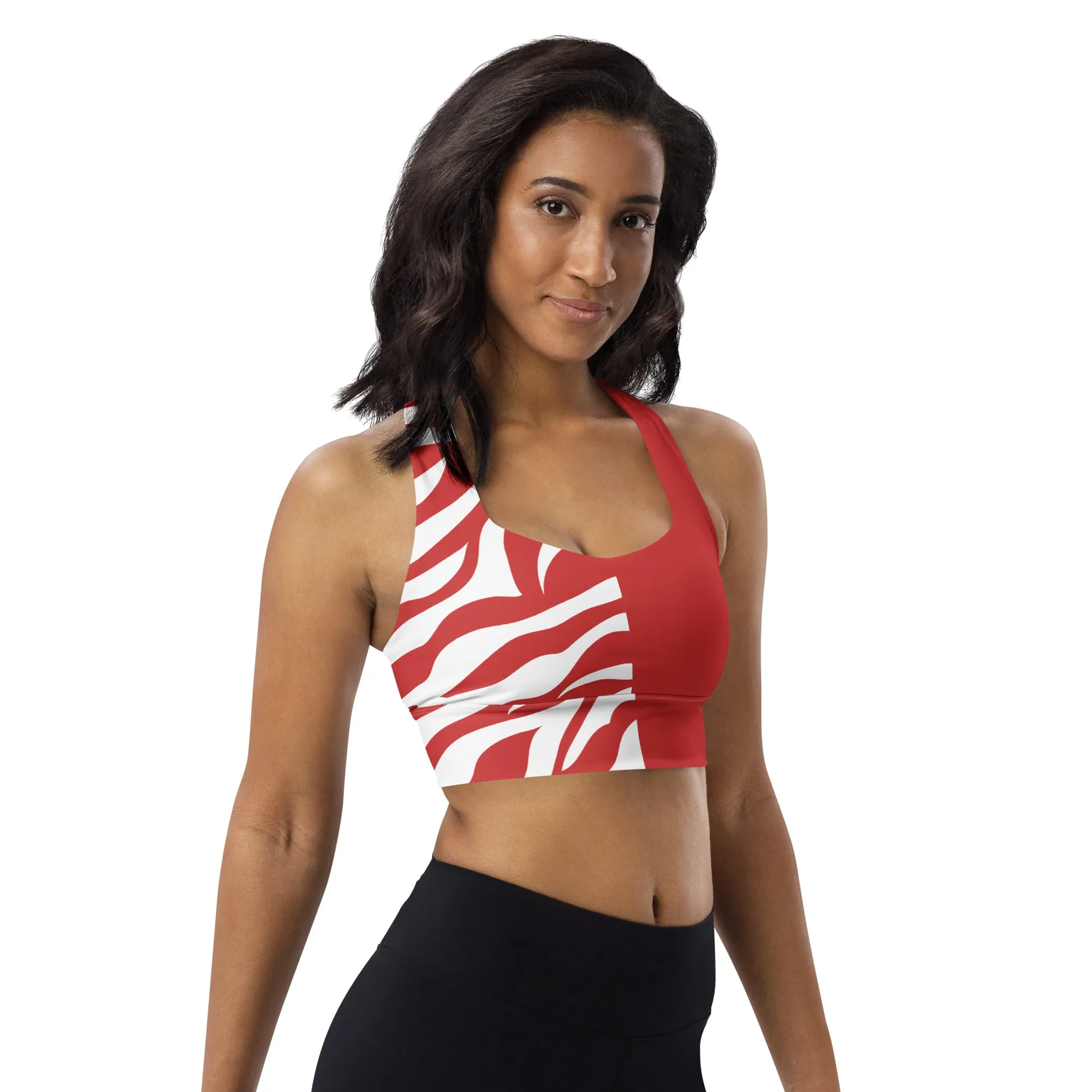 Longline sports bra Red and White Zebra