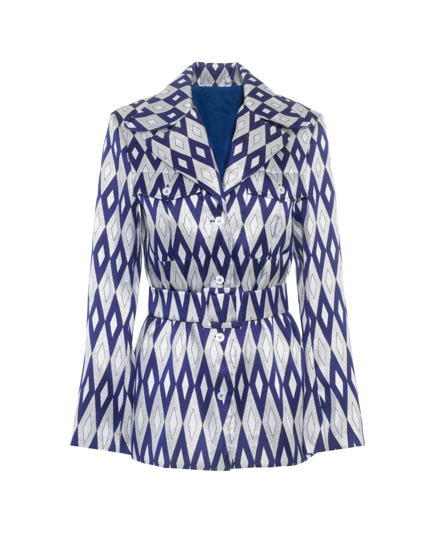 Lucille Blue Mirror Print Silk Jacquard Jacket