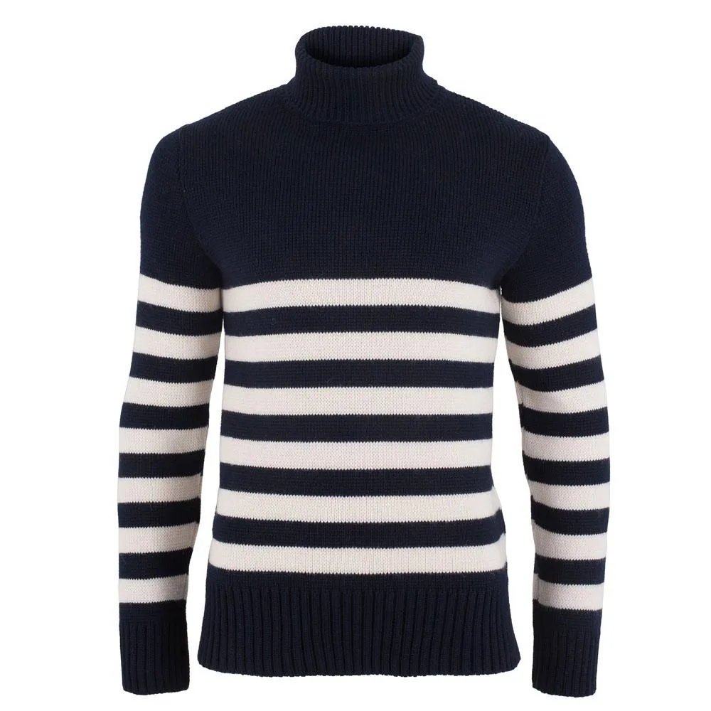 Men's Chunky Merino Breton Stripe Submariner Roll Neck Jumper