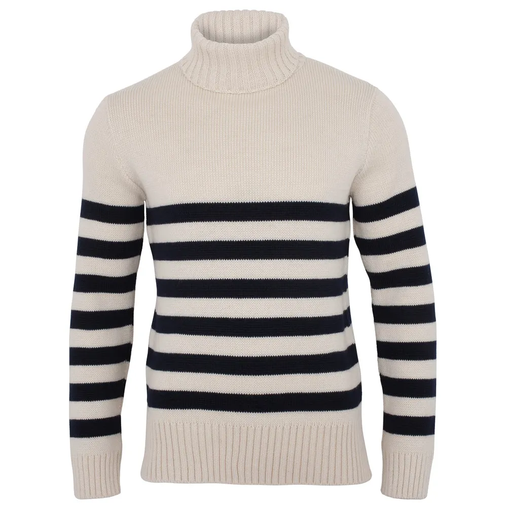 Men's Chunky Merino Breton Stripe Submariner Roll Neck Jumper