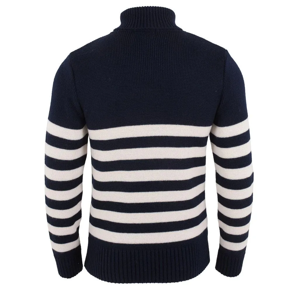 Men's Chunky Merino Breton Stripe Submariner Roll Neck Jumper