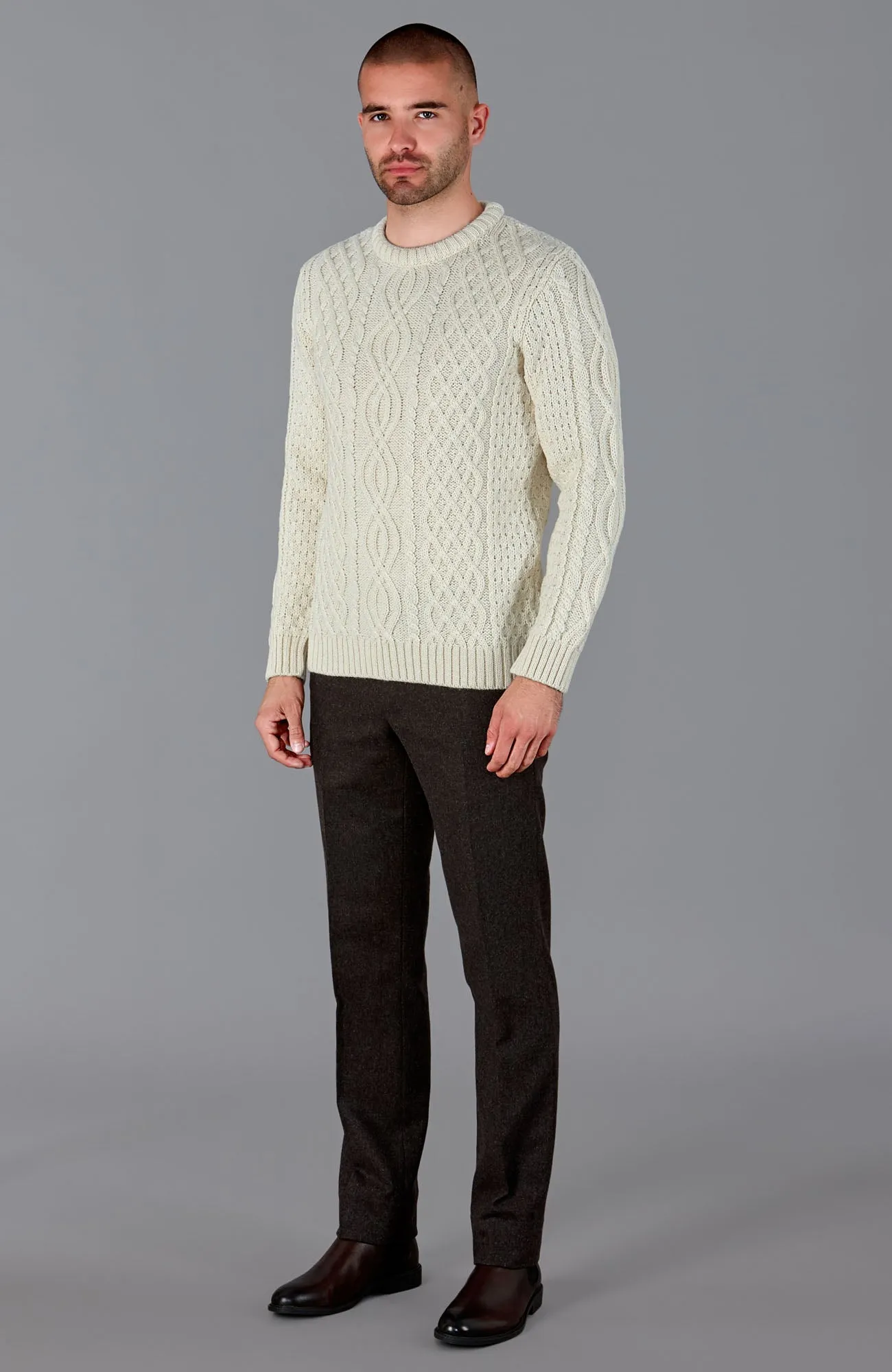 Mens Jarvis British Wool Aran Cable Sweater