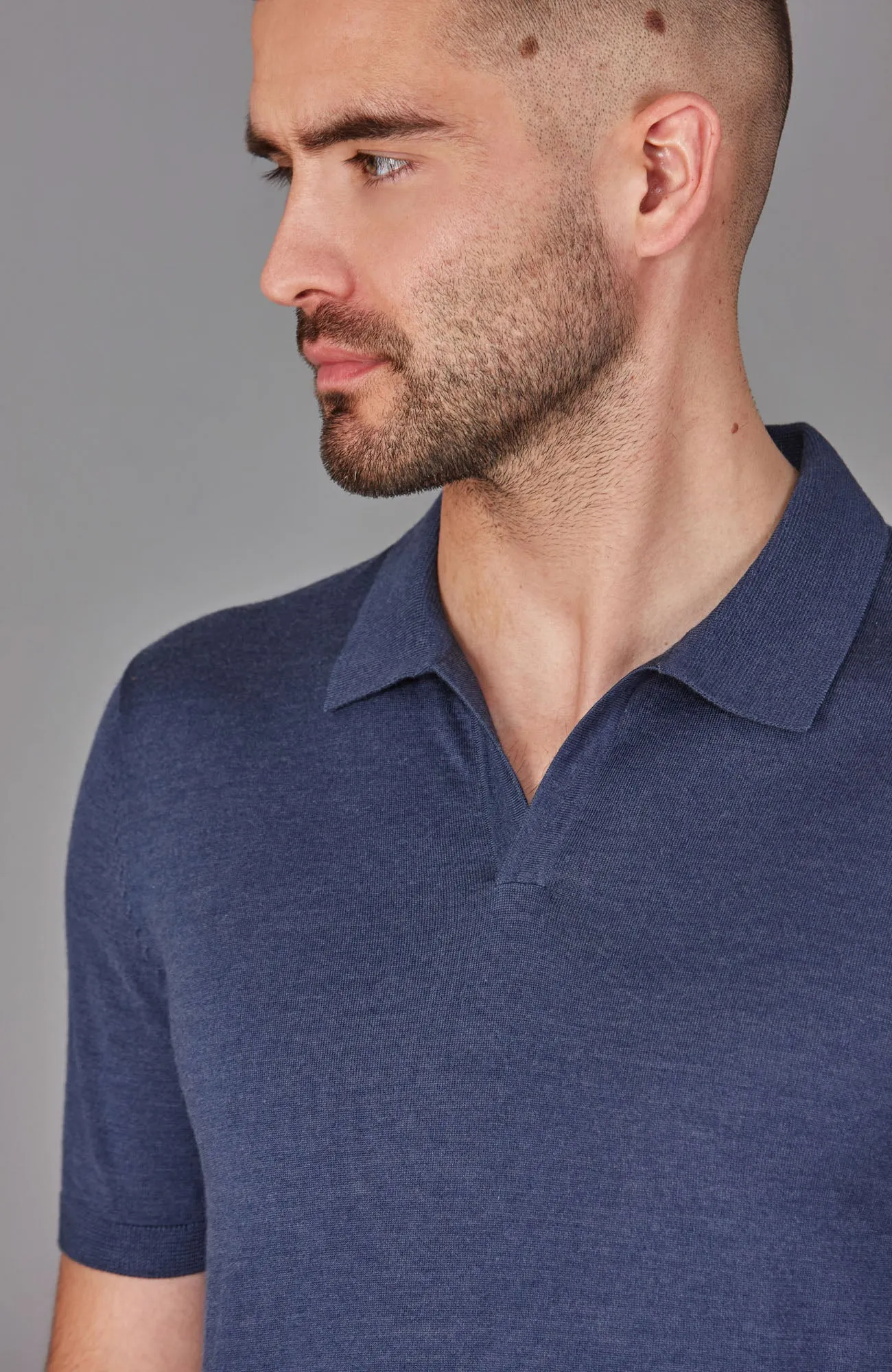 Mens Superfine Merino Silk Buttonless Polo Shirt