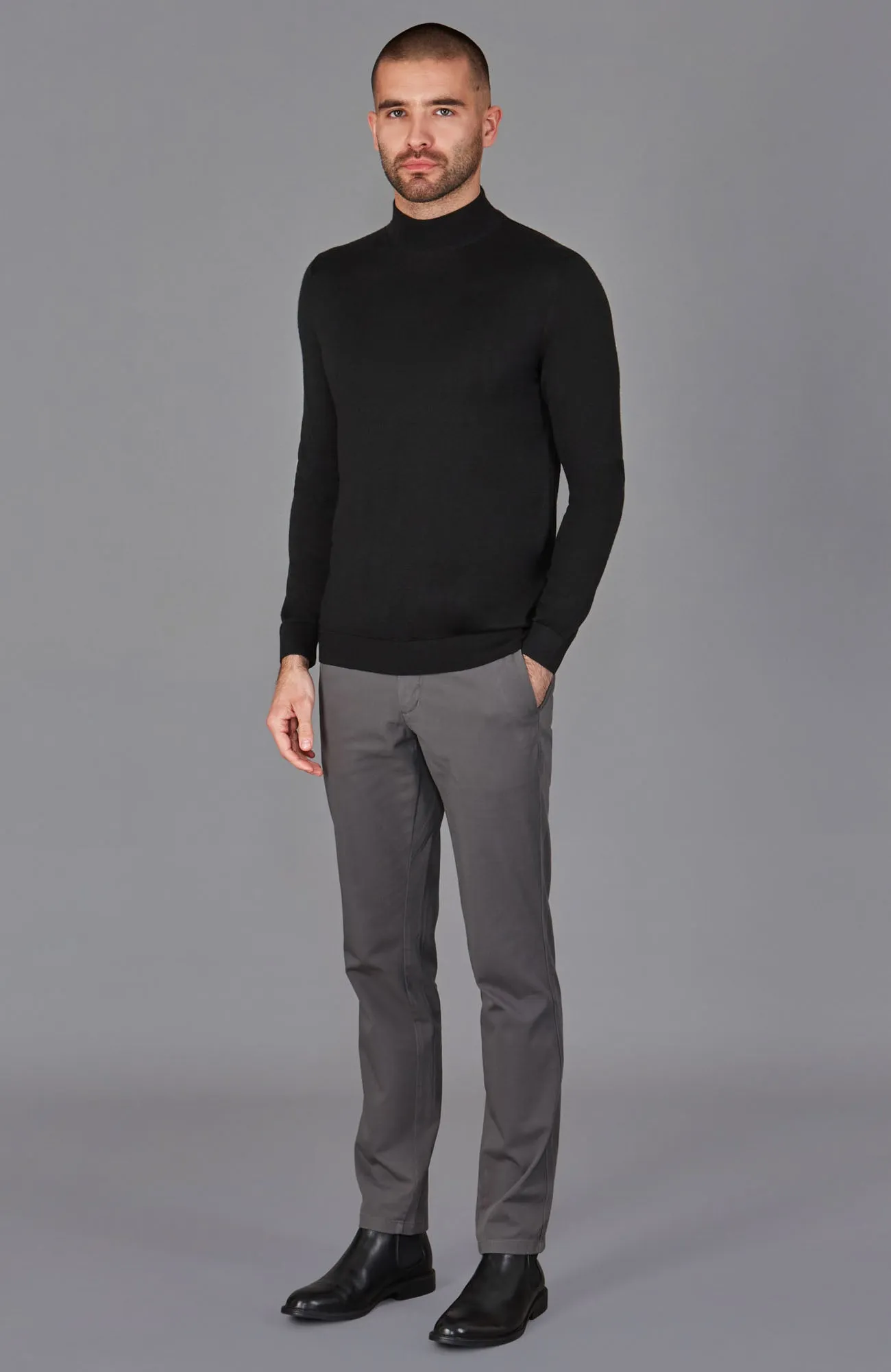 Mens Superfine Merino Silk Mock Turtle Neck Jumper