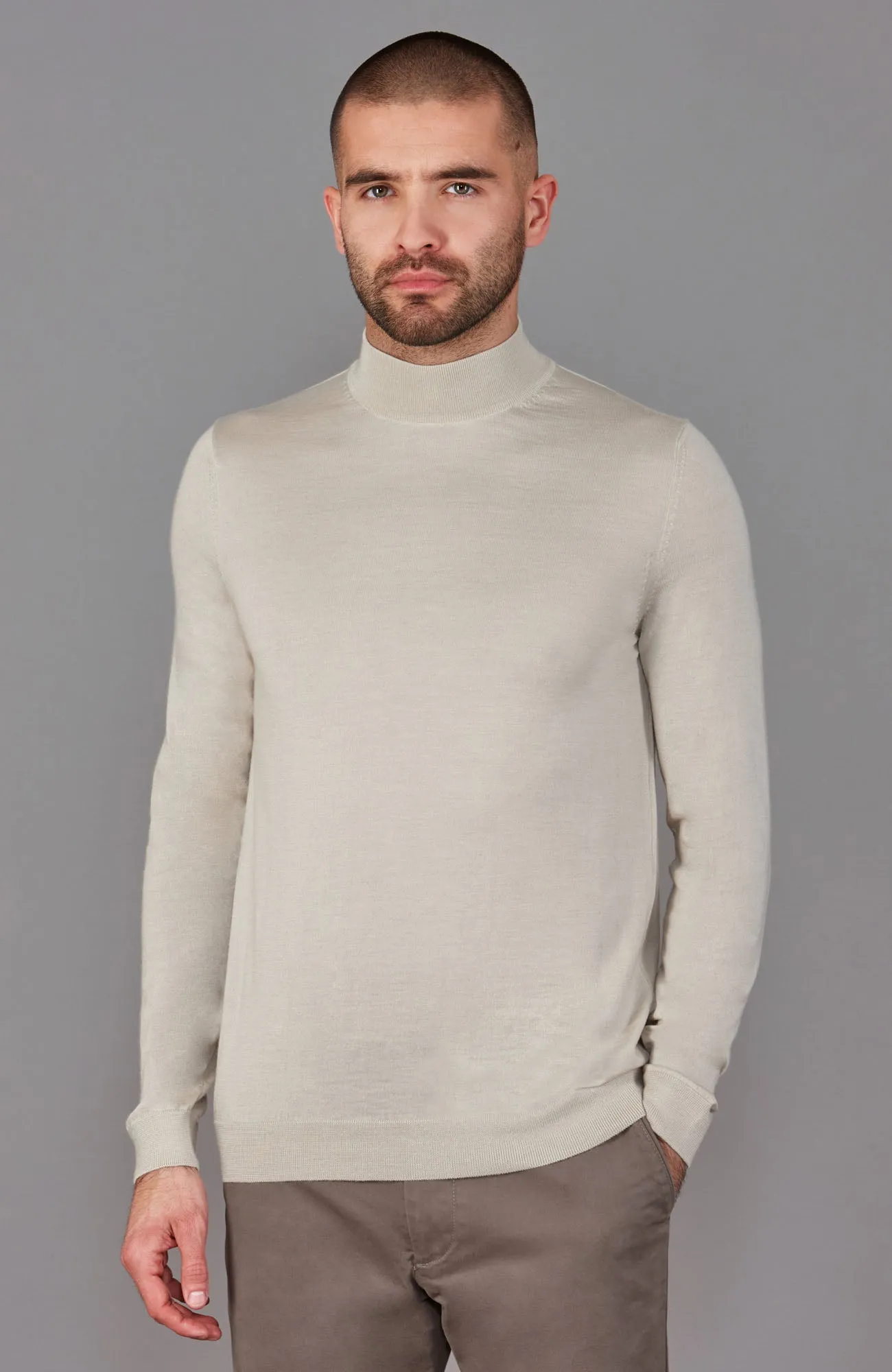 Mens Superfine Merino Silk Mock Turtle Neck Jumper