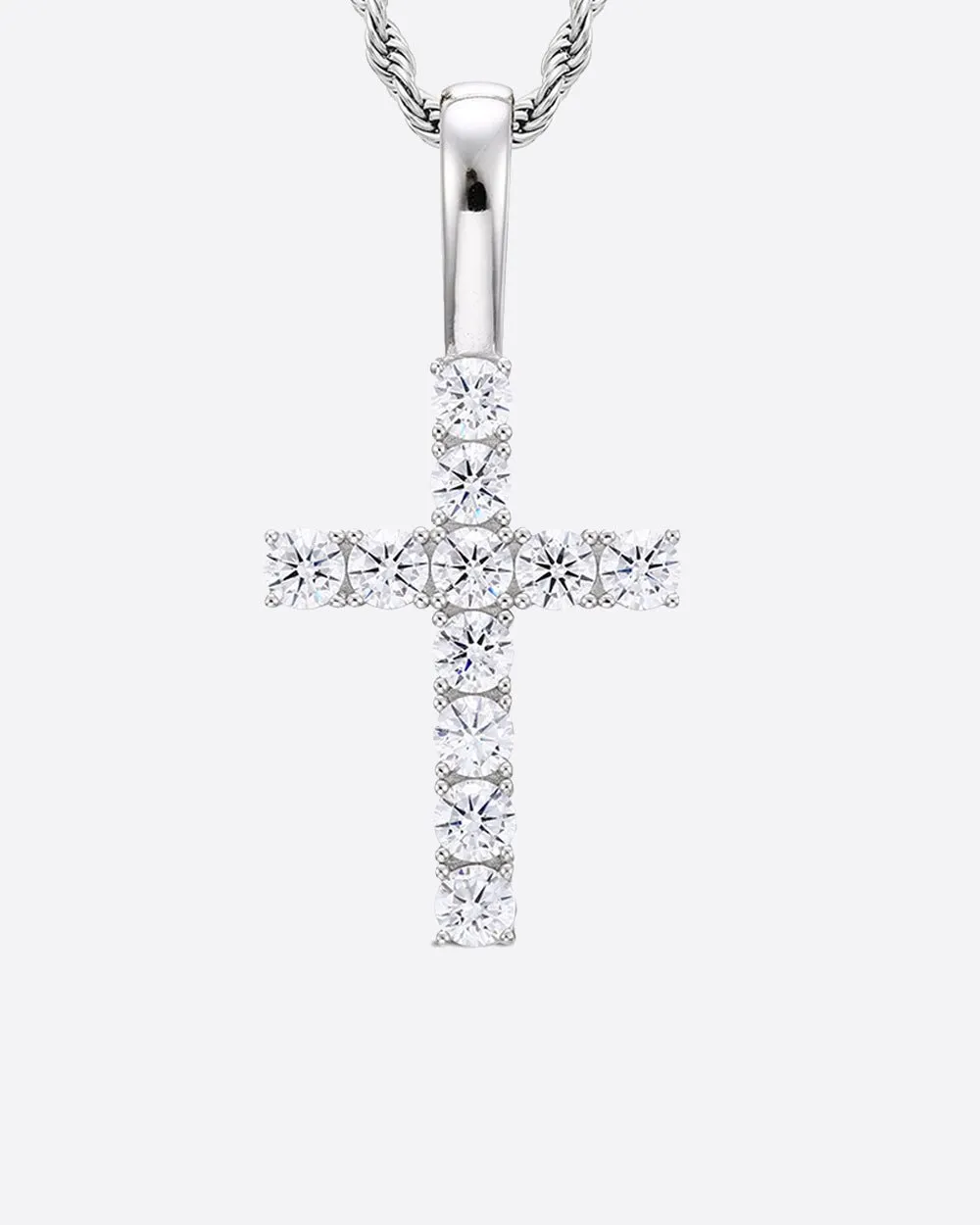 MOISSANITE CROSS PENDANT. - WHITE GOLD