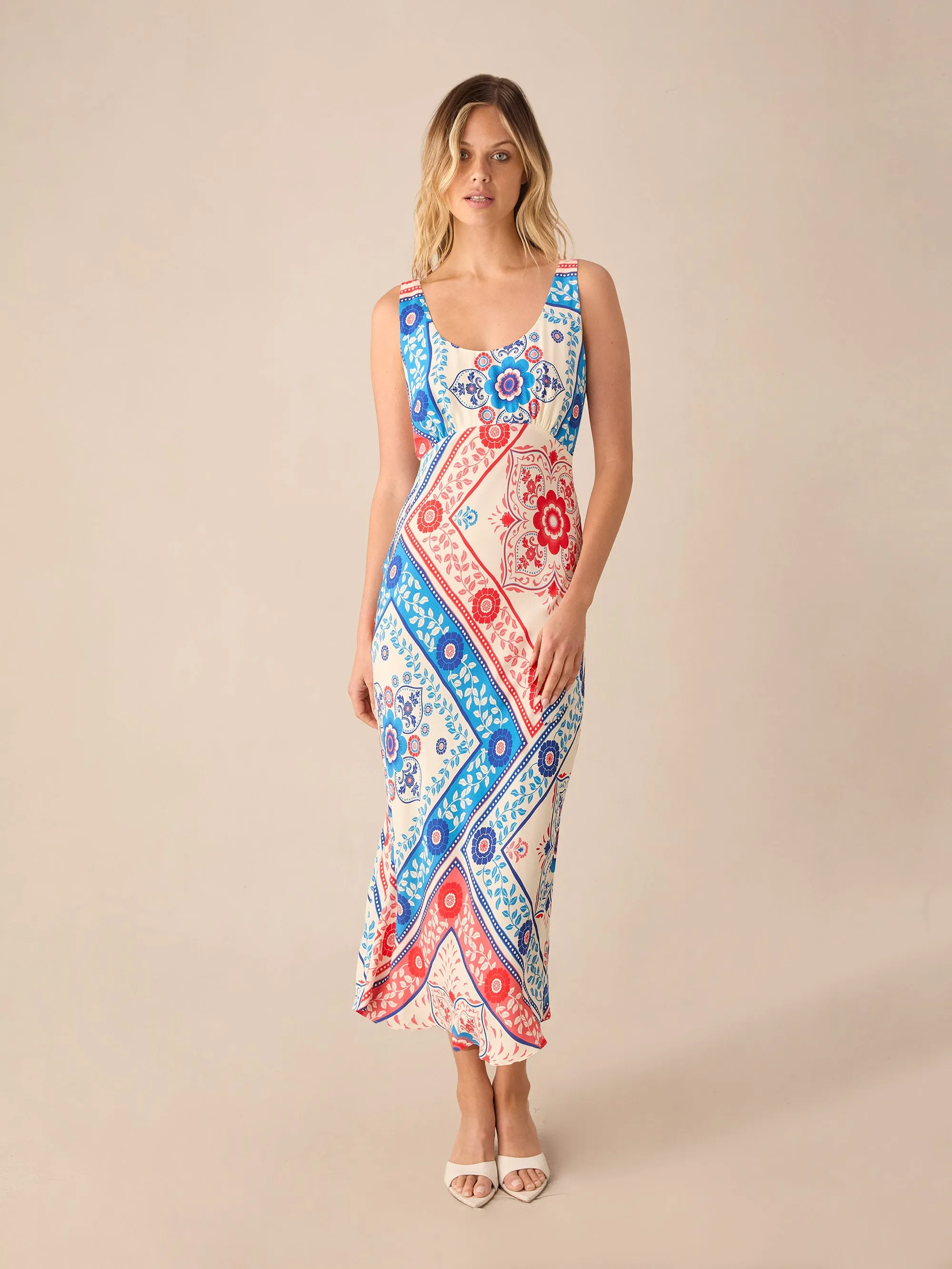 Multi Tile Scoop Neck Cami Midi Dress