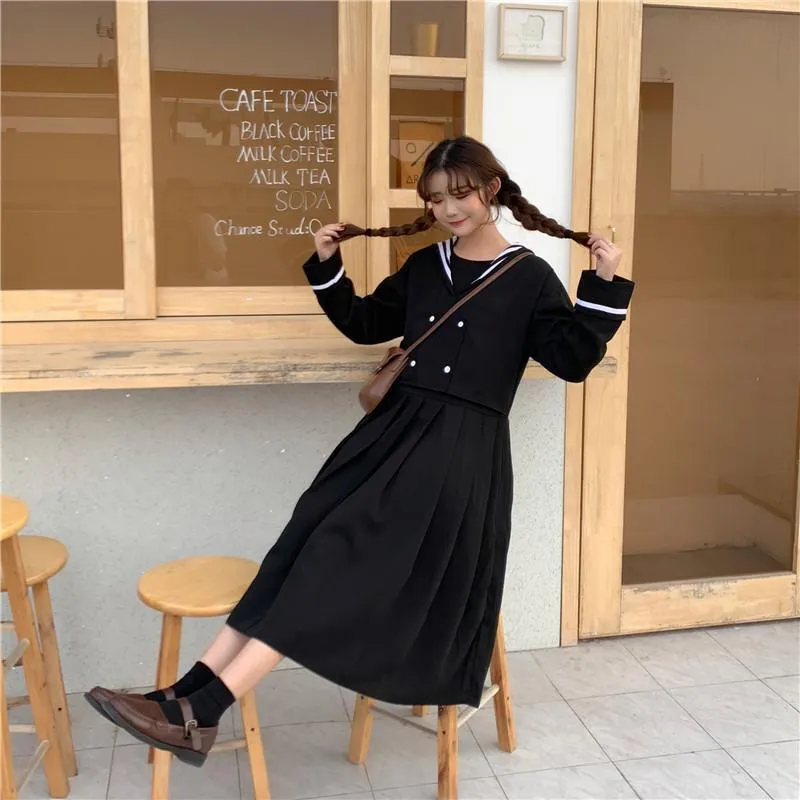 Navy Style Long Sleeved Dress