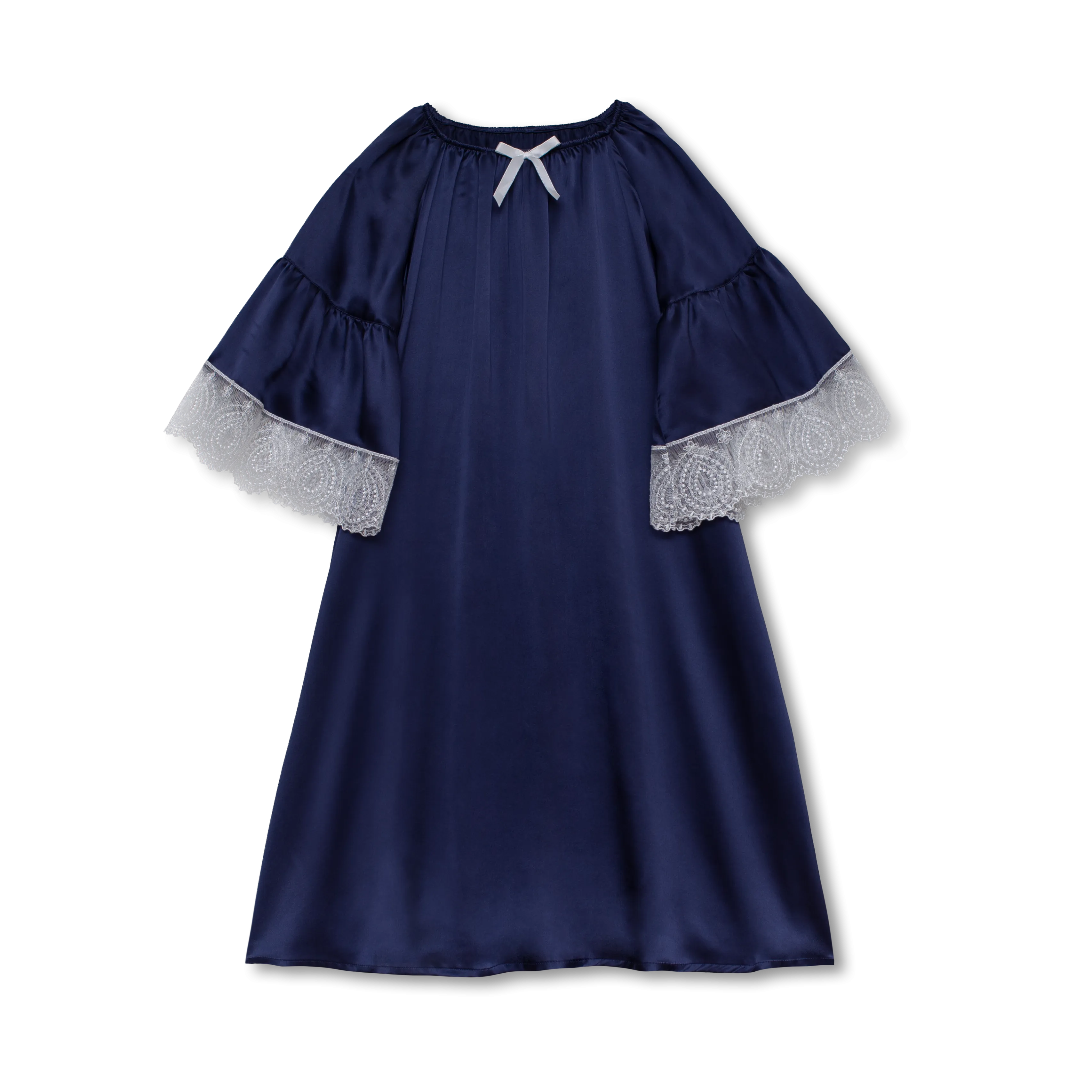 OFELIA - GIRLS SILK NIGHTDRESS NAVY BLUE