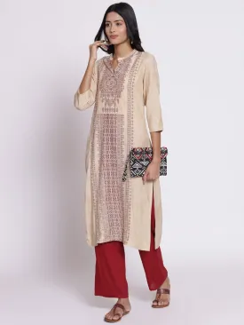 Off White Geometric Printed Kurta