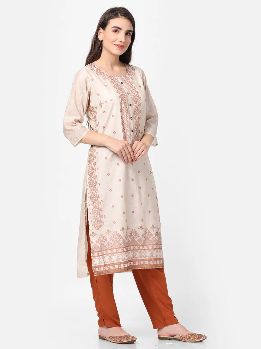 Off White Geometrical Printed Kurta