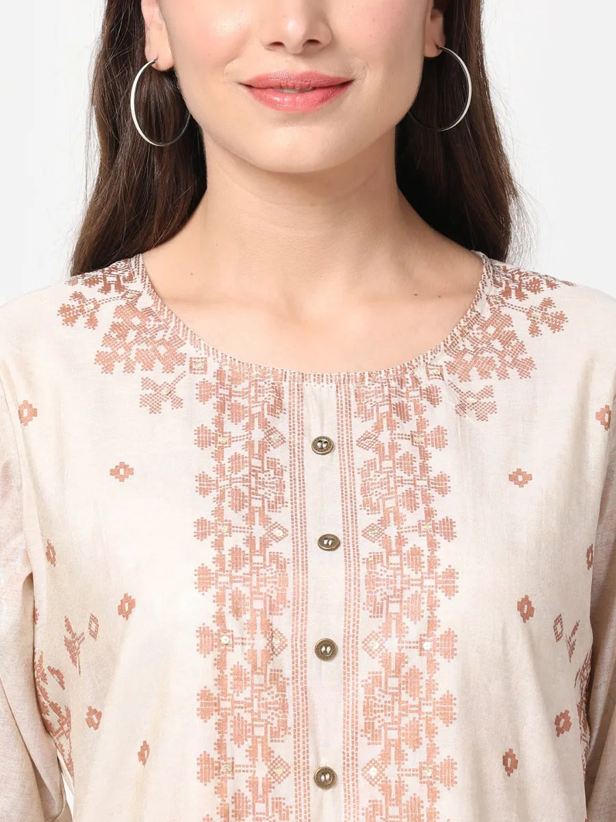 Off White Geometrical Printed Kurta