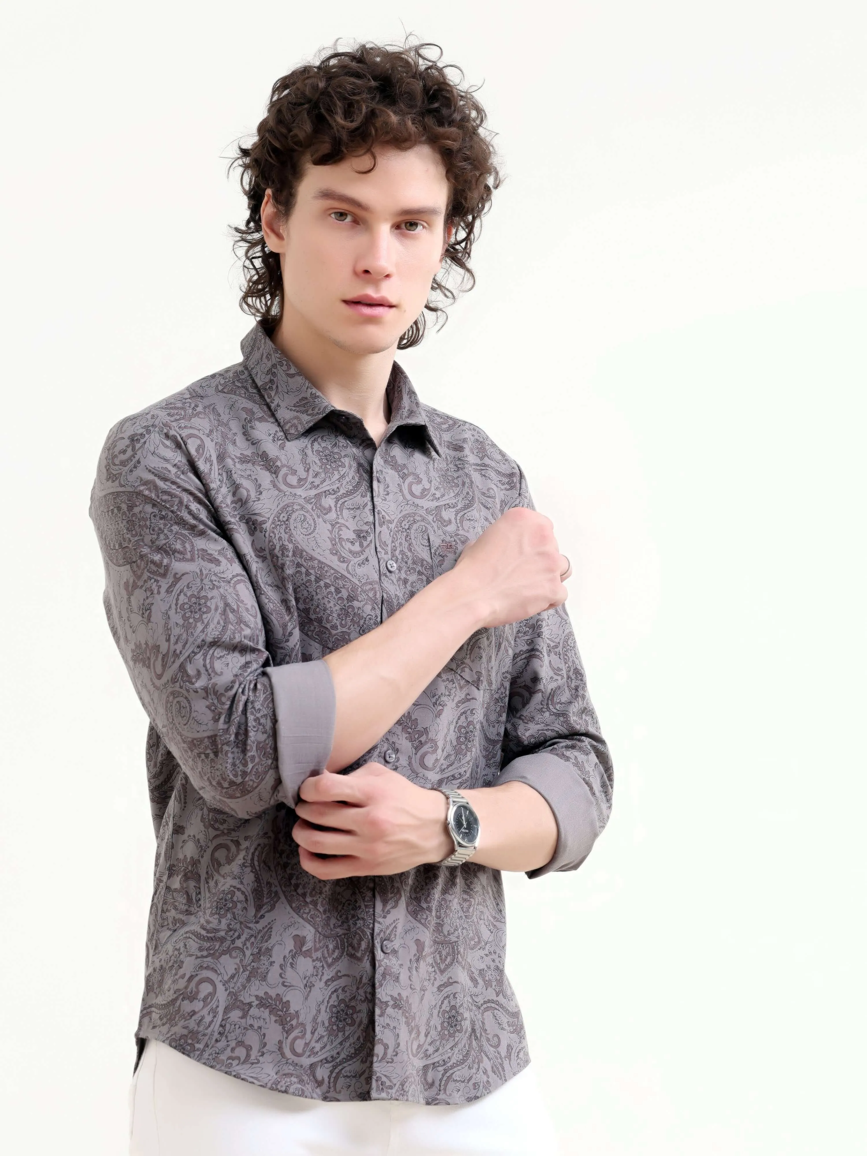 Paisley dusky gray floral printed shirt