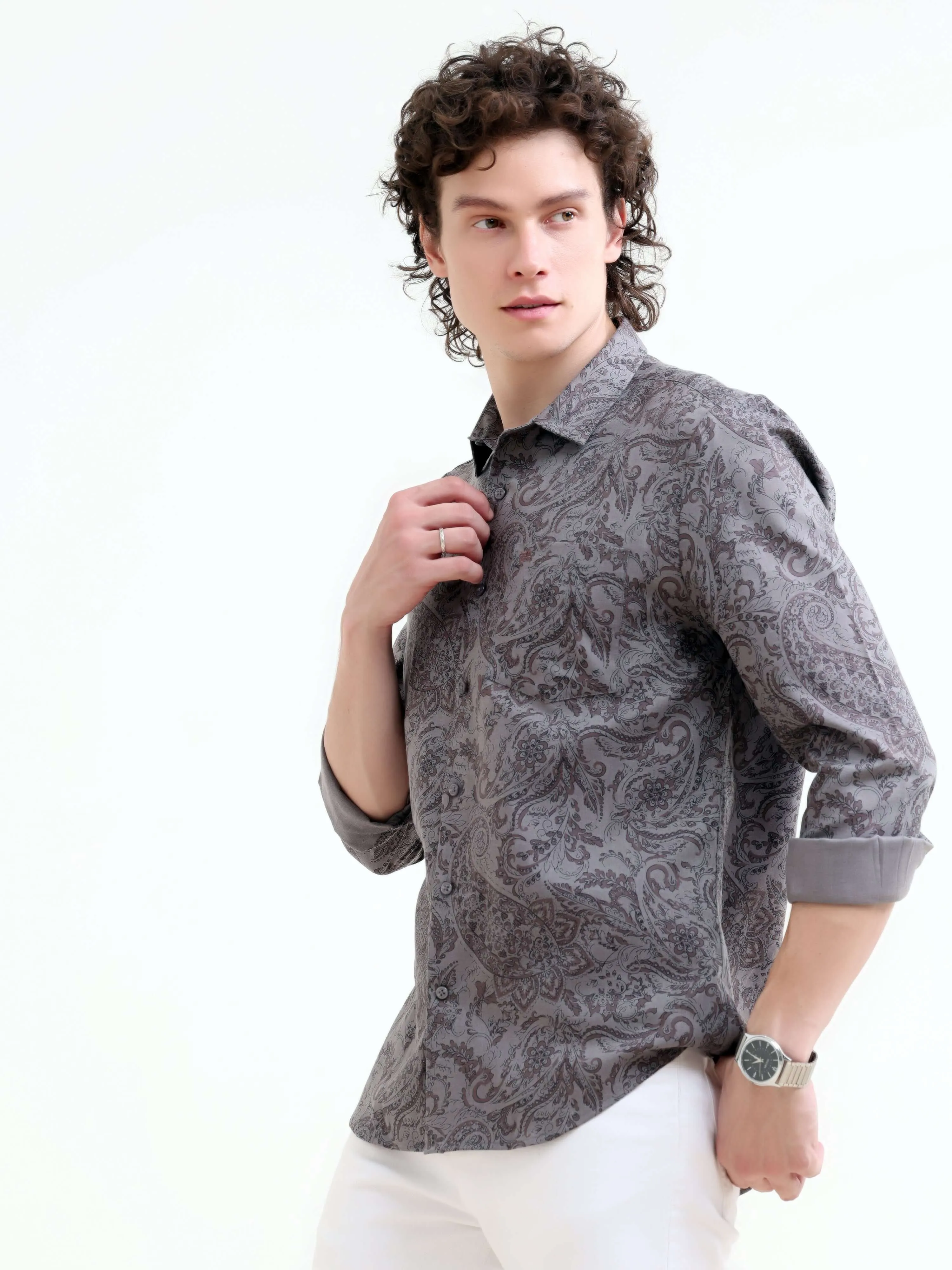 Paisley dusky gray floral printed shirt