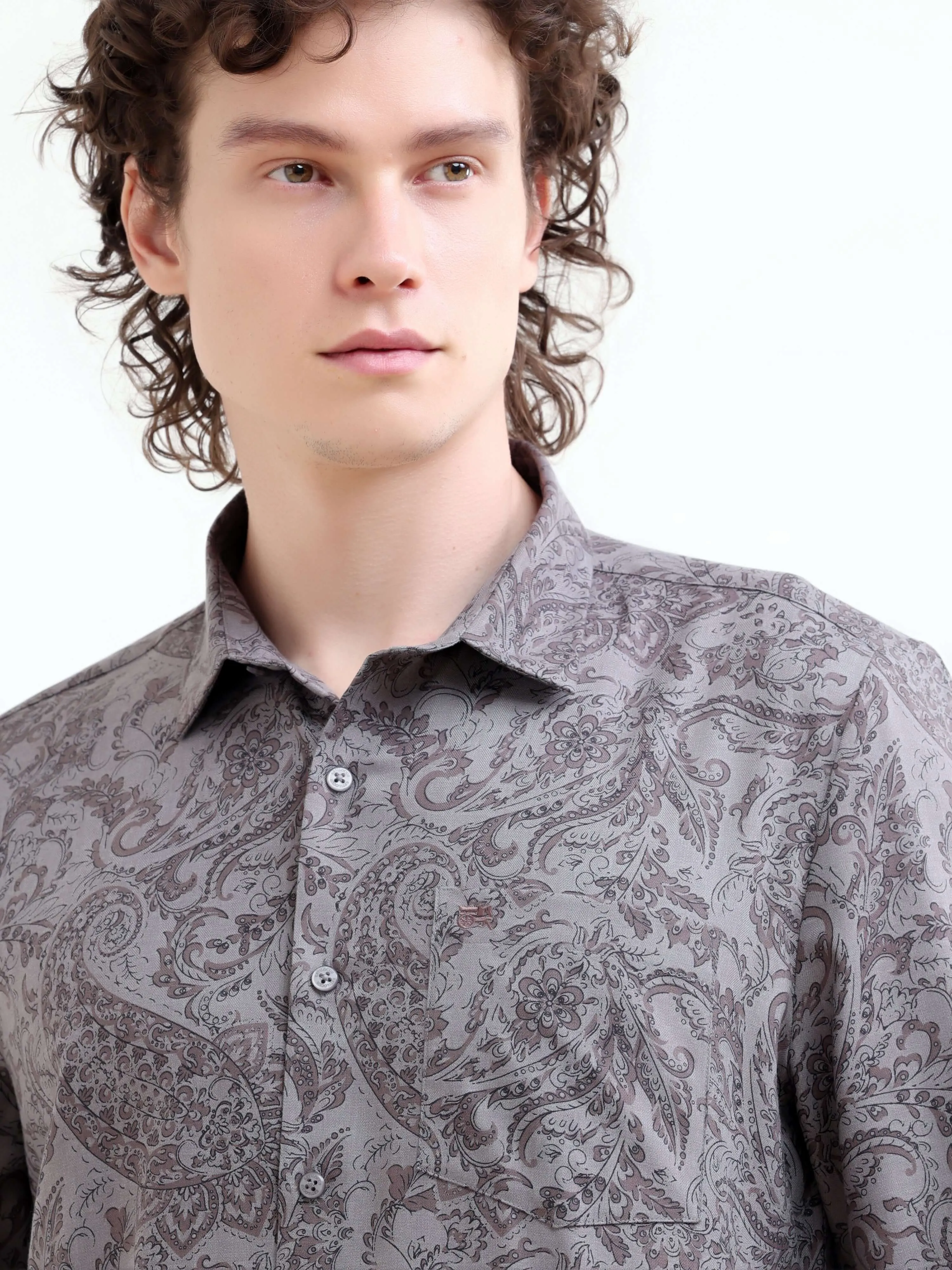 Paisley dusky gray floral printed shirt