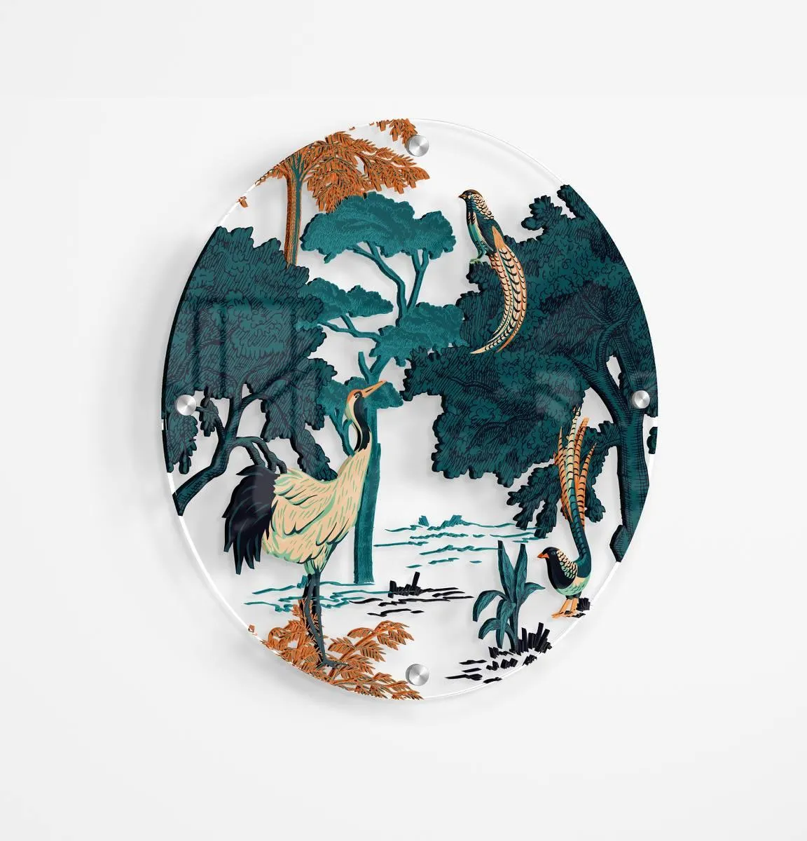 Pheasant Pattern Printed Transparent Acrylic Circle