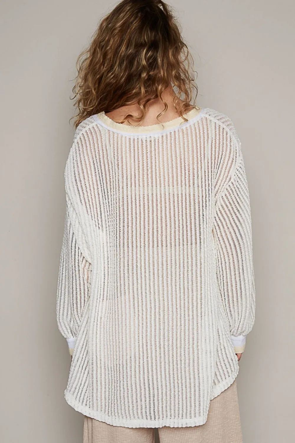 POL V-Neck Long Sleeve Crochet Top