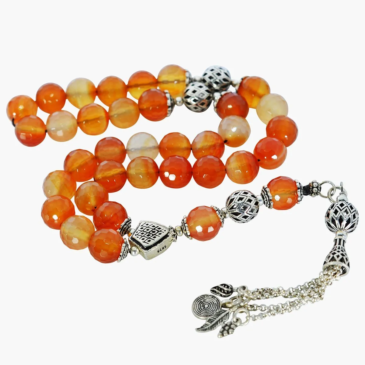 Prayer Beads Premium Laser Cut Agate Gemstone With 925 Silver