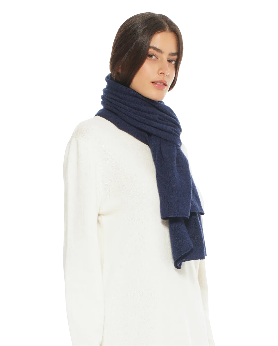 Pure Cashmere Plain Knit Scarf Blue