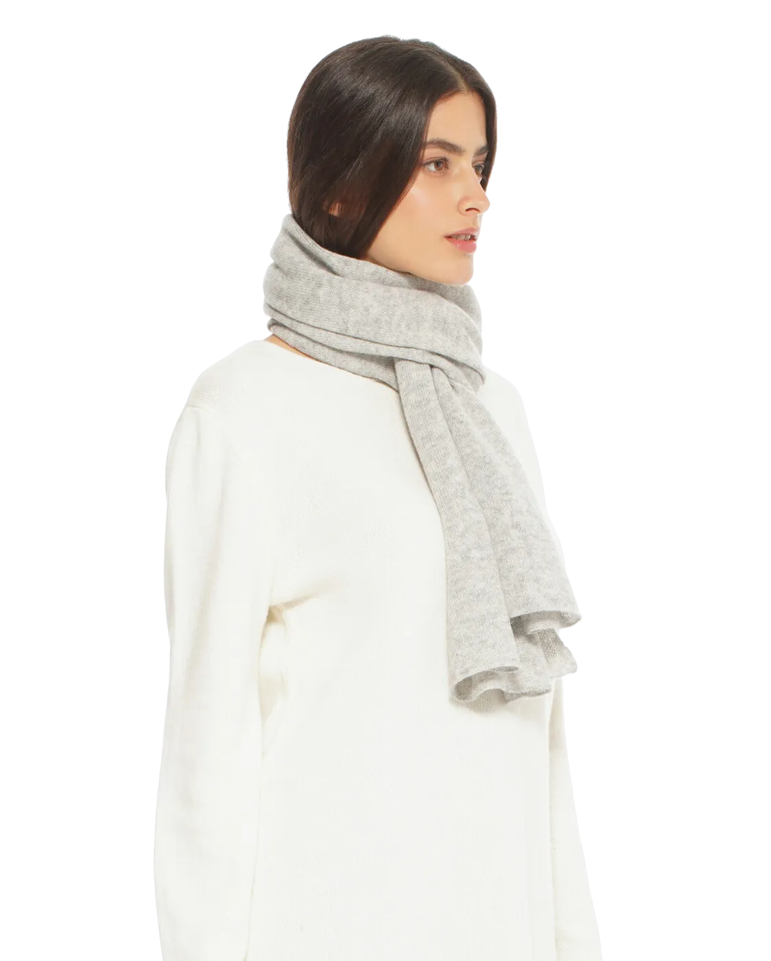 Pure Cashmere Plain Knit Scarf Light Grey