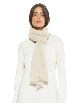 Pure Cashmere Plain Knit Scarf Milk White