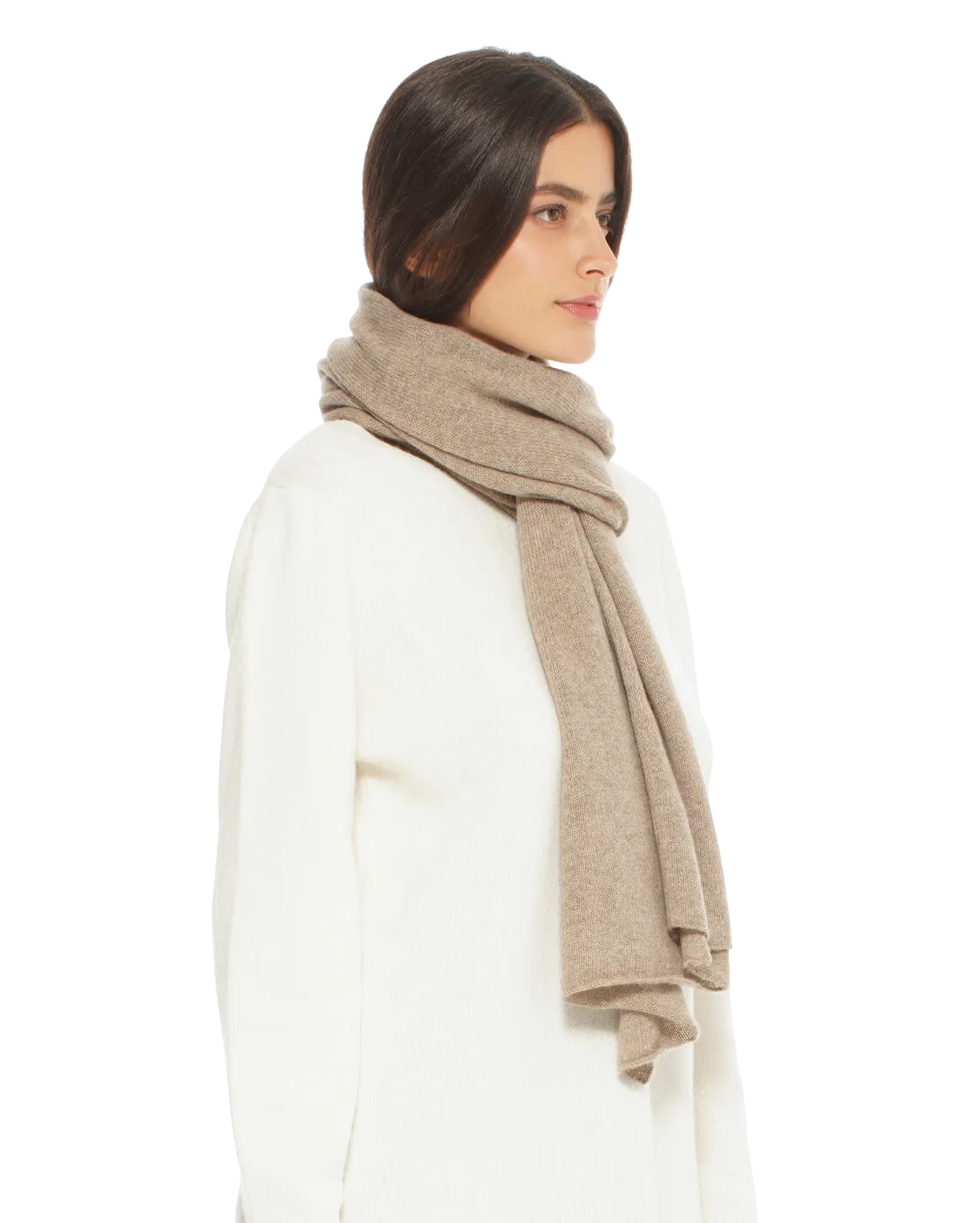 Pure Cashmere Plain Knit Scarf Milk White