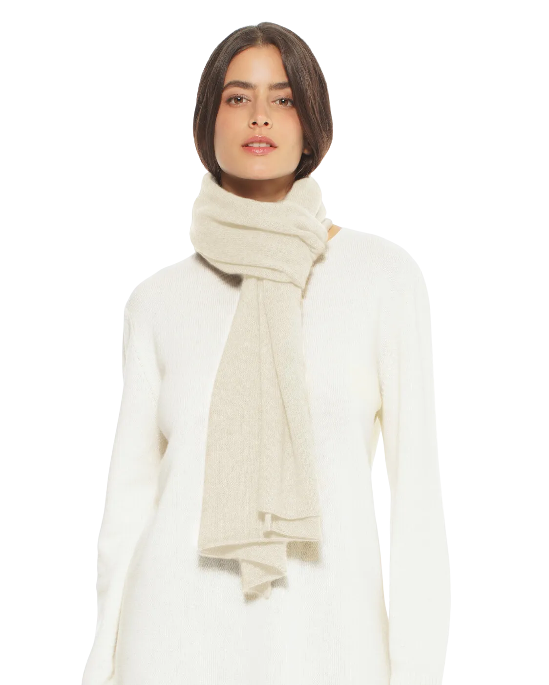 Pure Cashmere Plain Knit Scarf Milk White