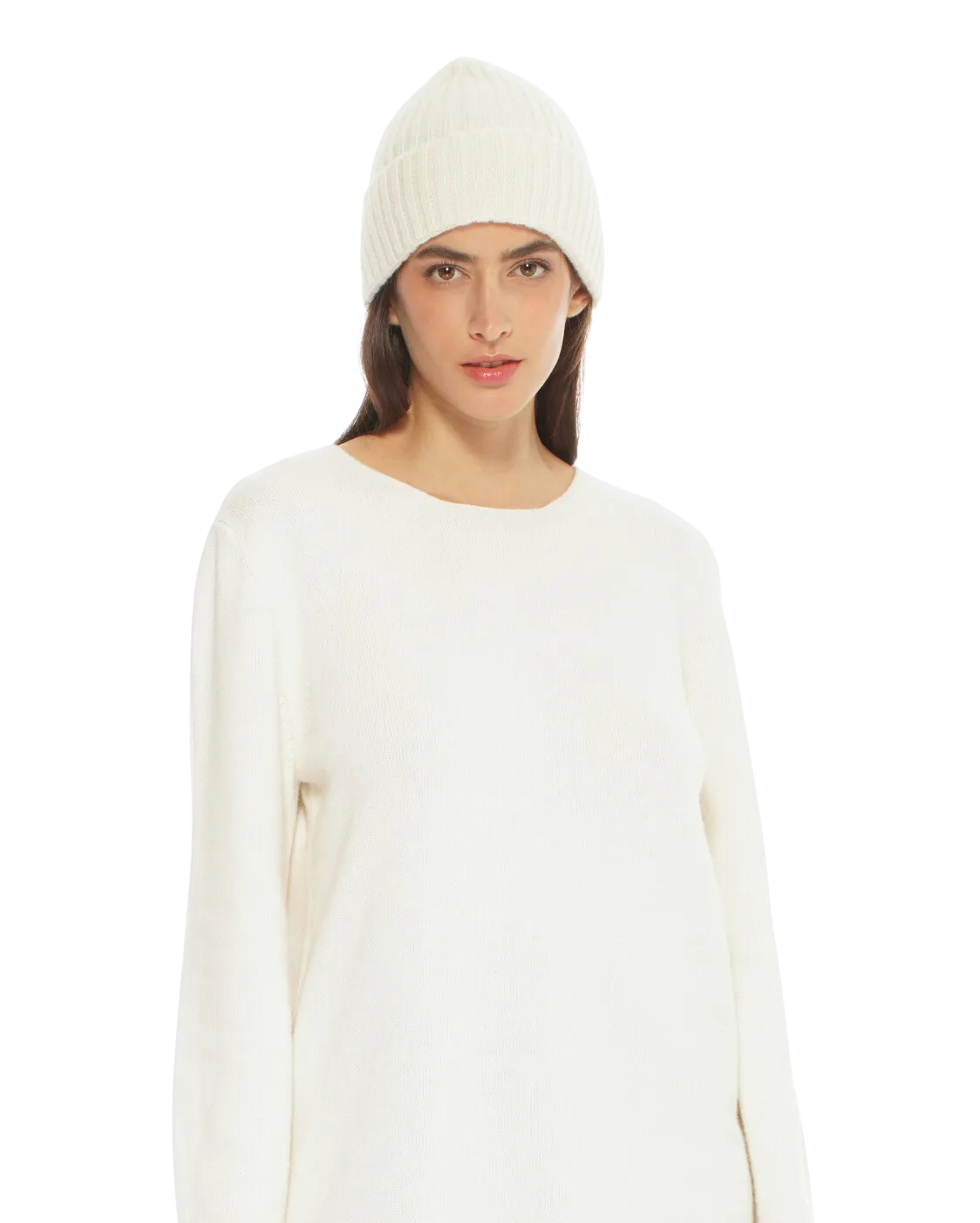 Pure Cashmere Ribbed Hat Milk White