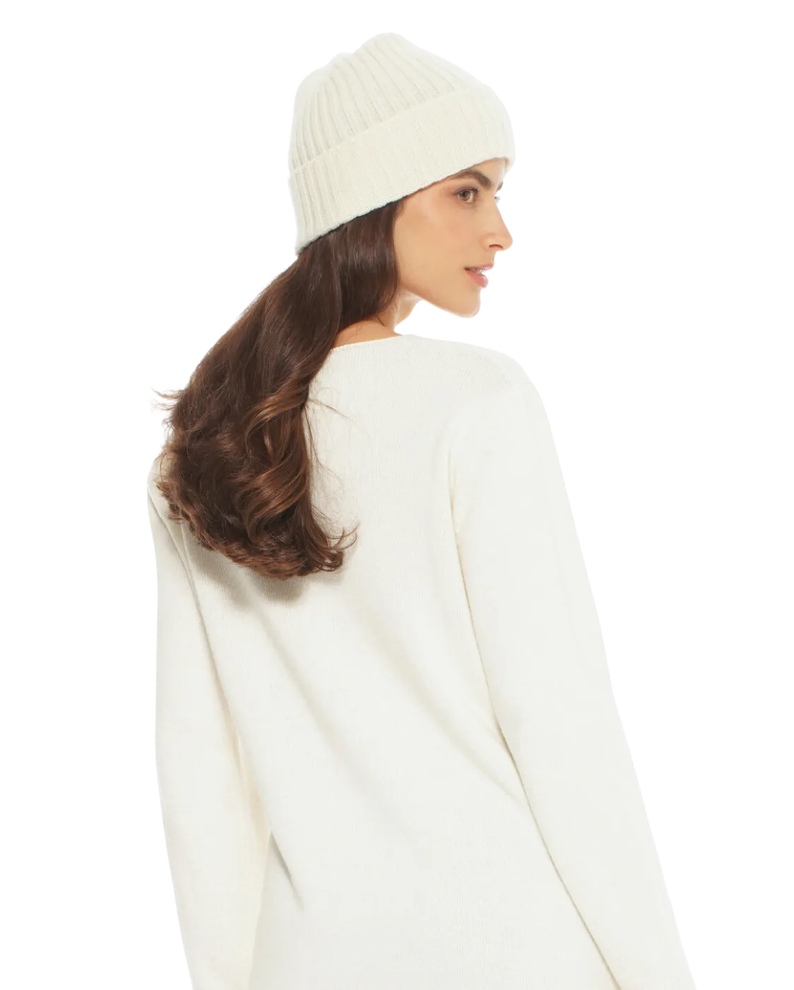 Pure Cashmere Ribbed Hat Milk White