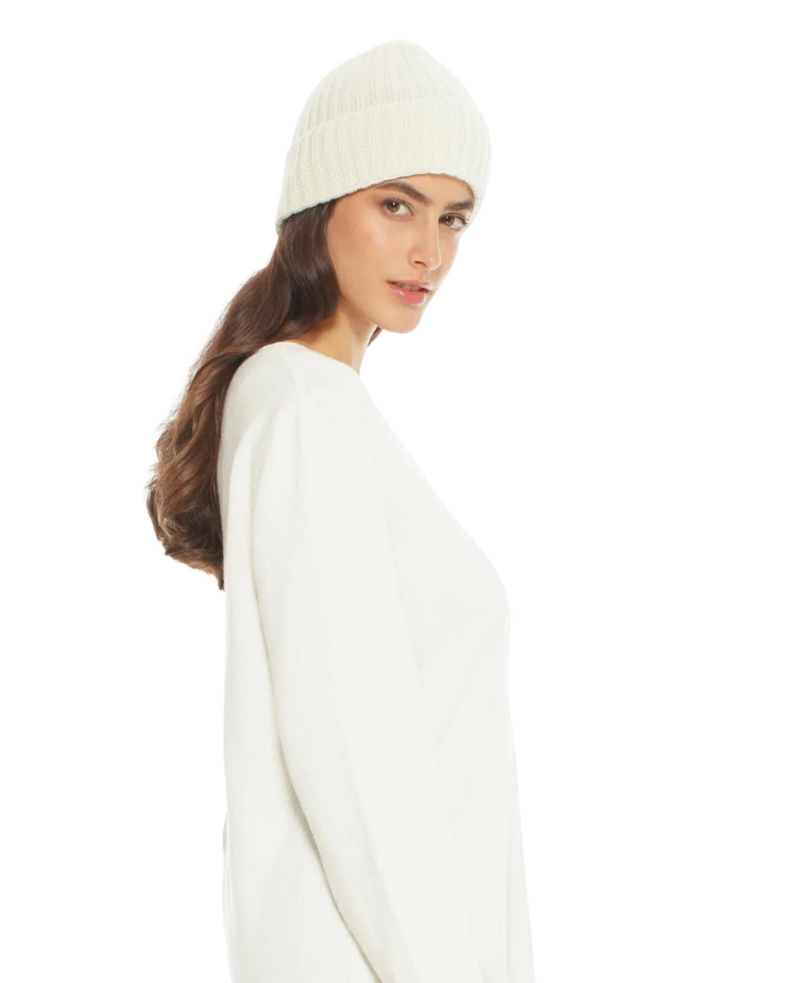 Pure Cashmere Ribbed Hat Milk White