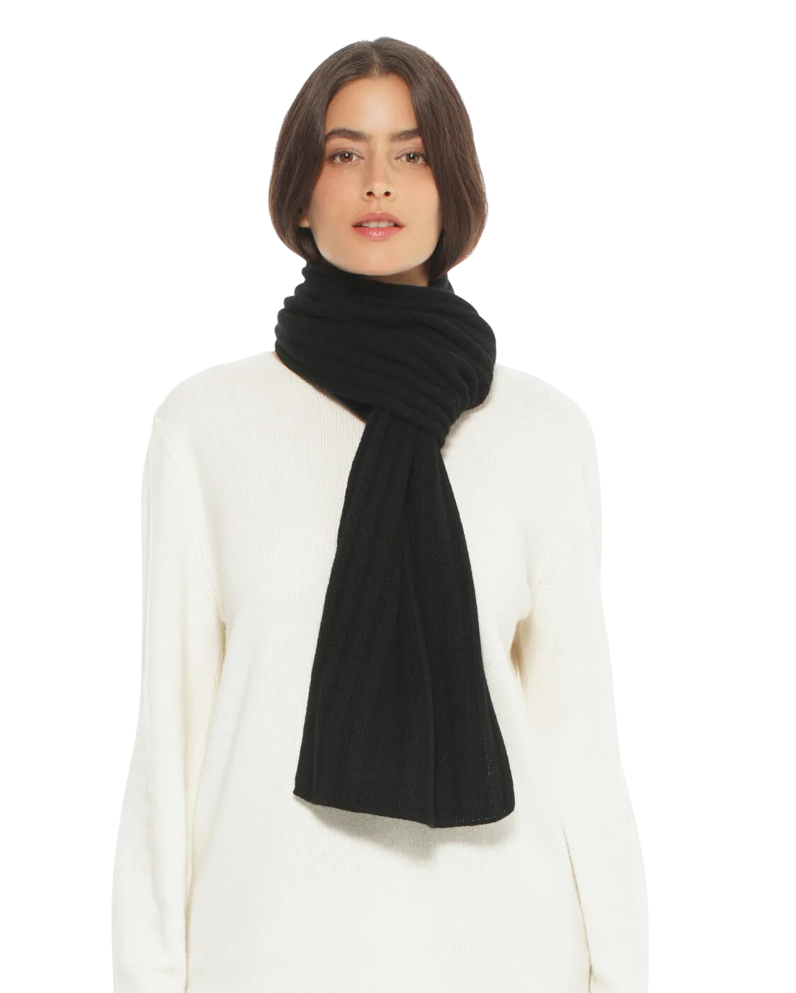 Pure Cashmere Ribbed Scarf Black